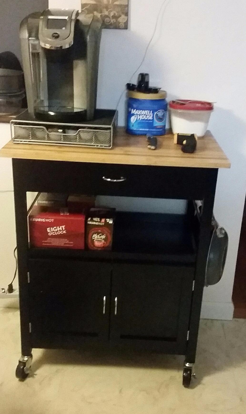 eHemco Kitchen Island Cart on Wheels, White Base, Natural Bamboo Top customer photo 2
