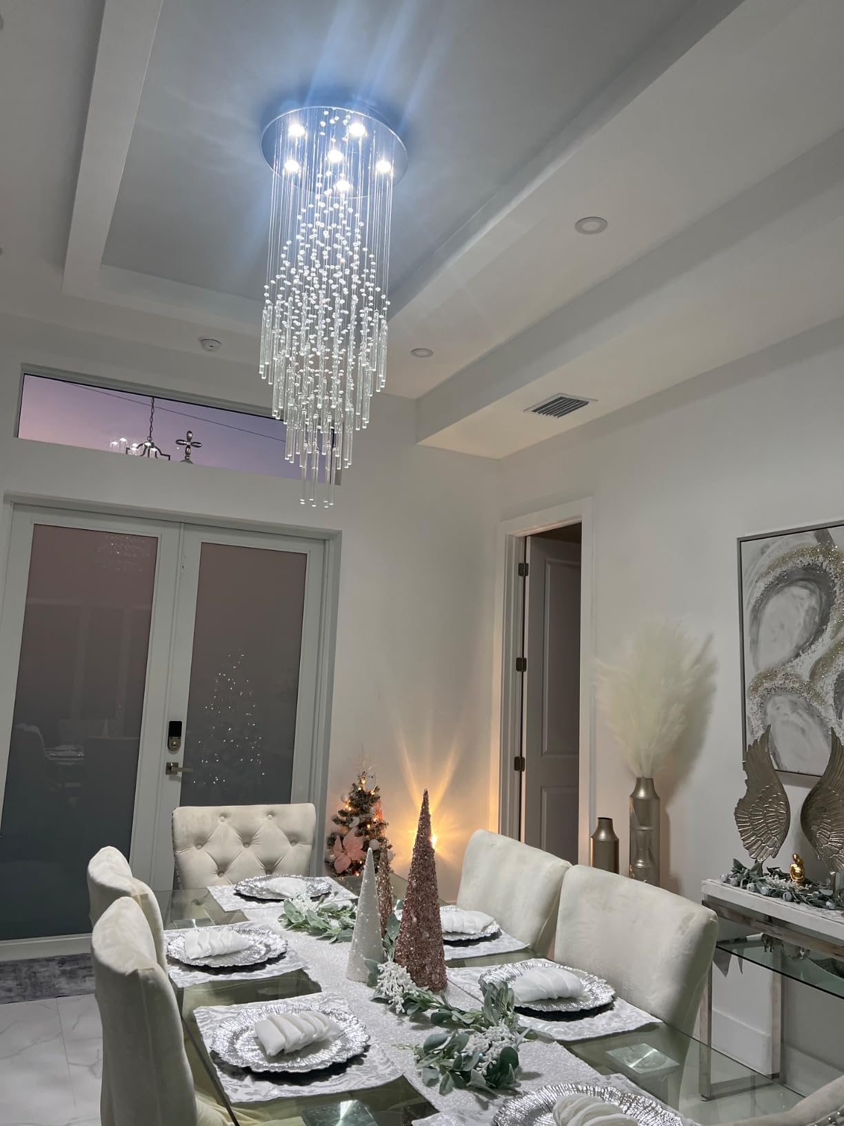 7PM Foyer Chandeliers Entryway High Ceiling, Flush Mount Large Raindrop Crystal Chandelier Lighting Staircase Chandelier High Ceiling Light Fixtures for Hallway Front Entrance H 59'' customer photo 1