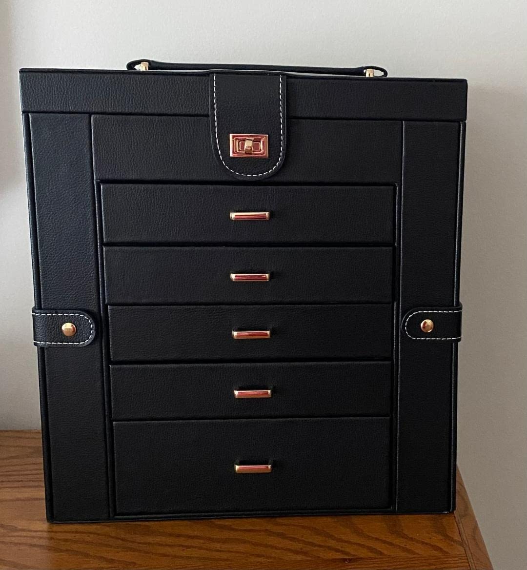 Kendal Extra Large Jewelry Box Jewelry Case PU Leather 6 Tier 5 Drawers Large Storage Capacity with Mirror Jewelry Storage Organizer Great Gift Also Good For Watches LJC-SHD5CM(White) customer photo 2