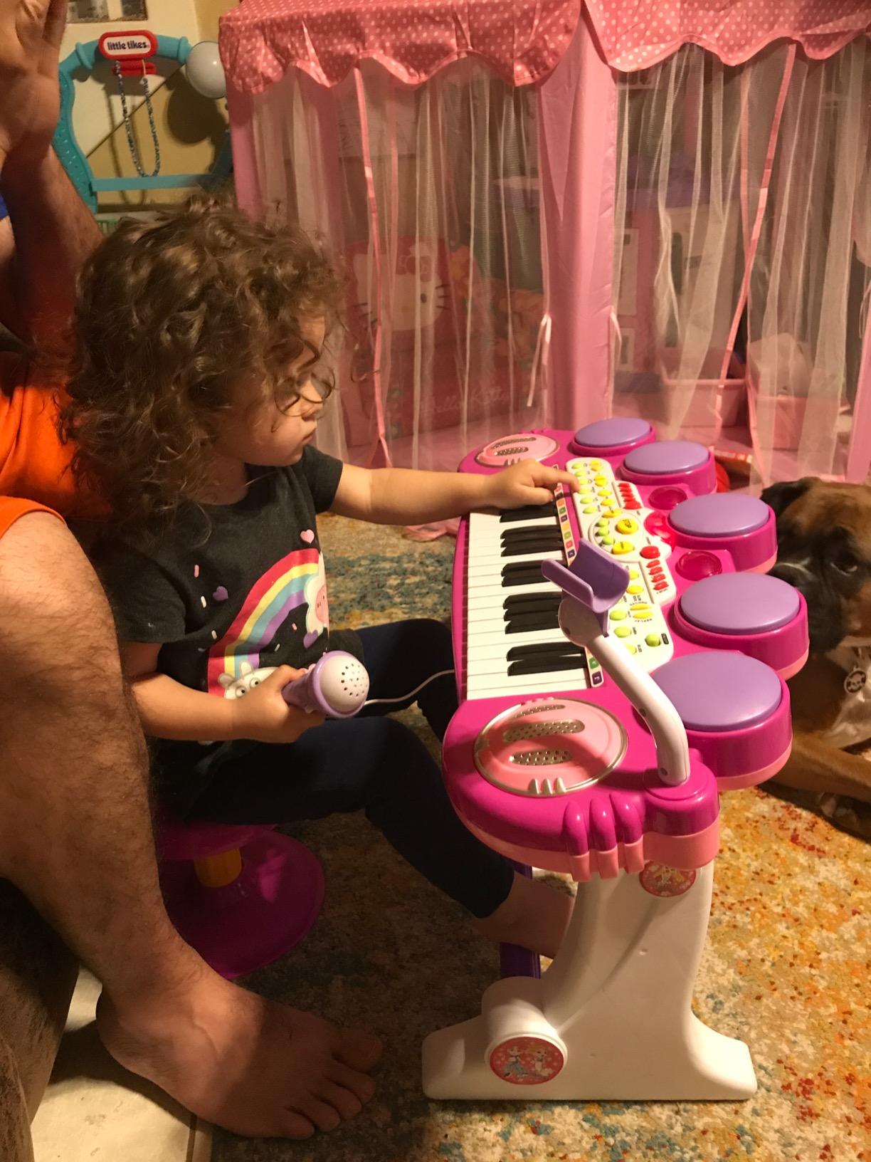 Best Choice Products 37-Key Kids Electronic Musical Instrument Piano Learning Toy Keyboard w/Multiple Sounds, Lights, Microphone, Stool - Blue customer photo 2