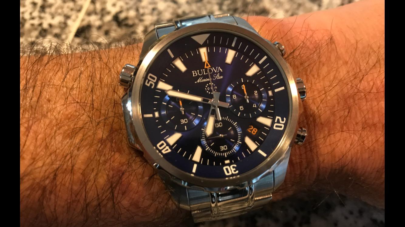 Bulova Men's Marine Star Series B Stainless Steel 6-Hand Chronograph Quartz Watch, Blue Dial Style: 96B256 customer photo 1