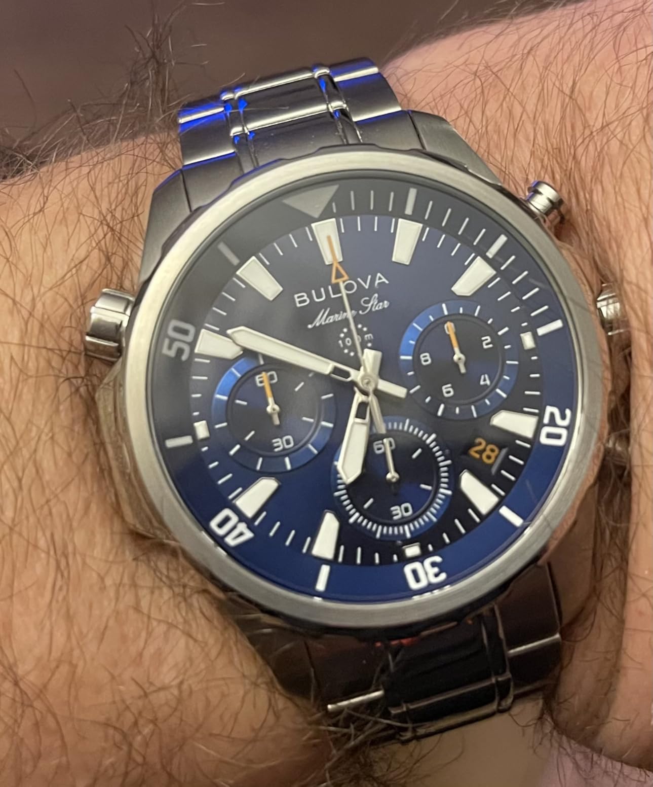 Bulova Men's Marine Star Series B Stainless Steel 6-Hand Chronograph Quartz Watch, Blue Dial Style: 96B256 customer photo 2