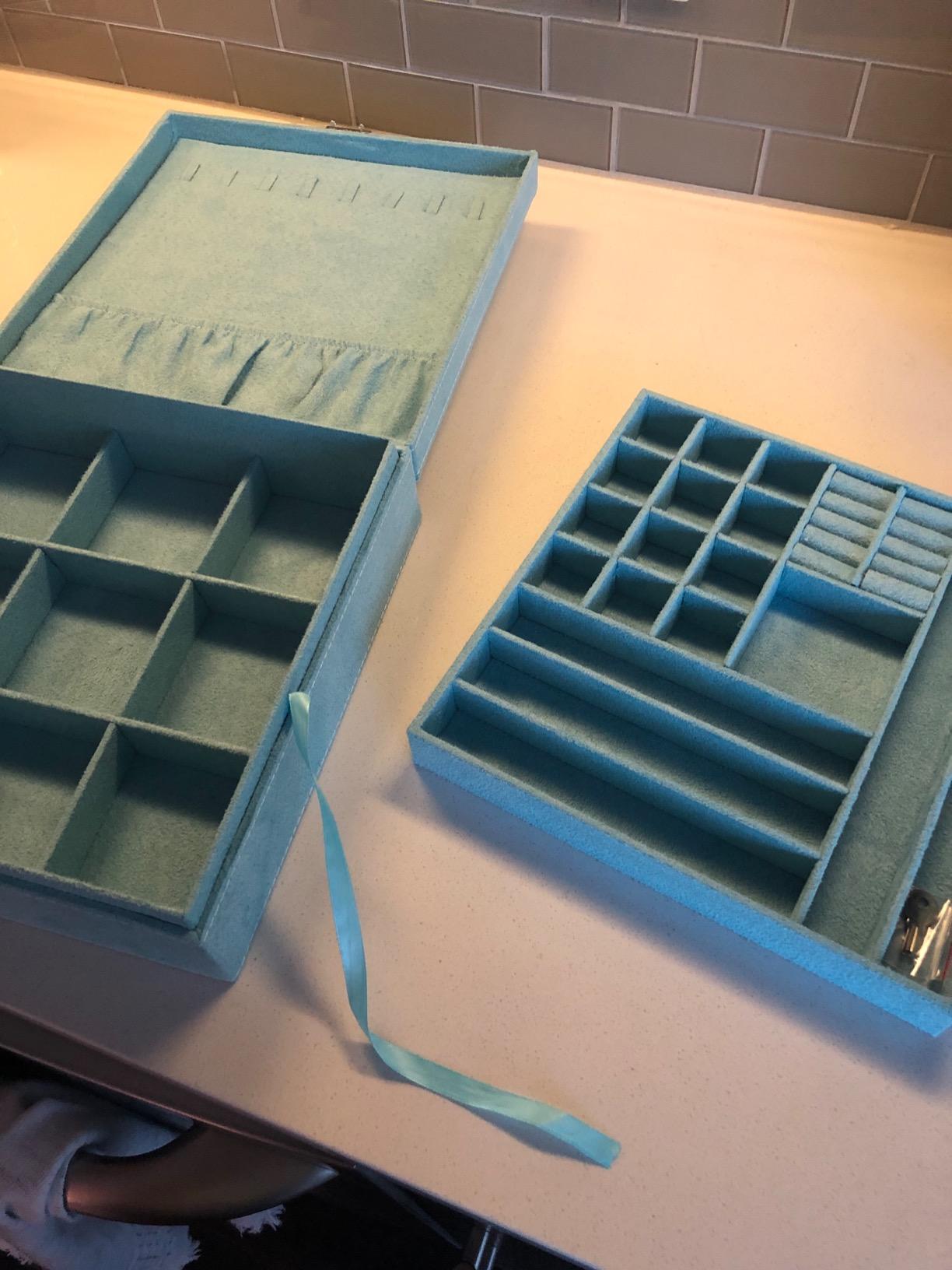 Two-Layer lint Jewelry Box Organizer Display Storage case with Lock (Blue) customer photo 1