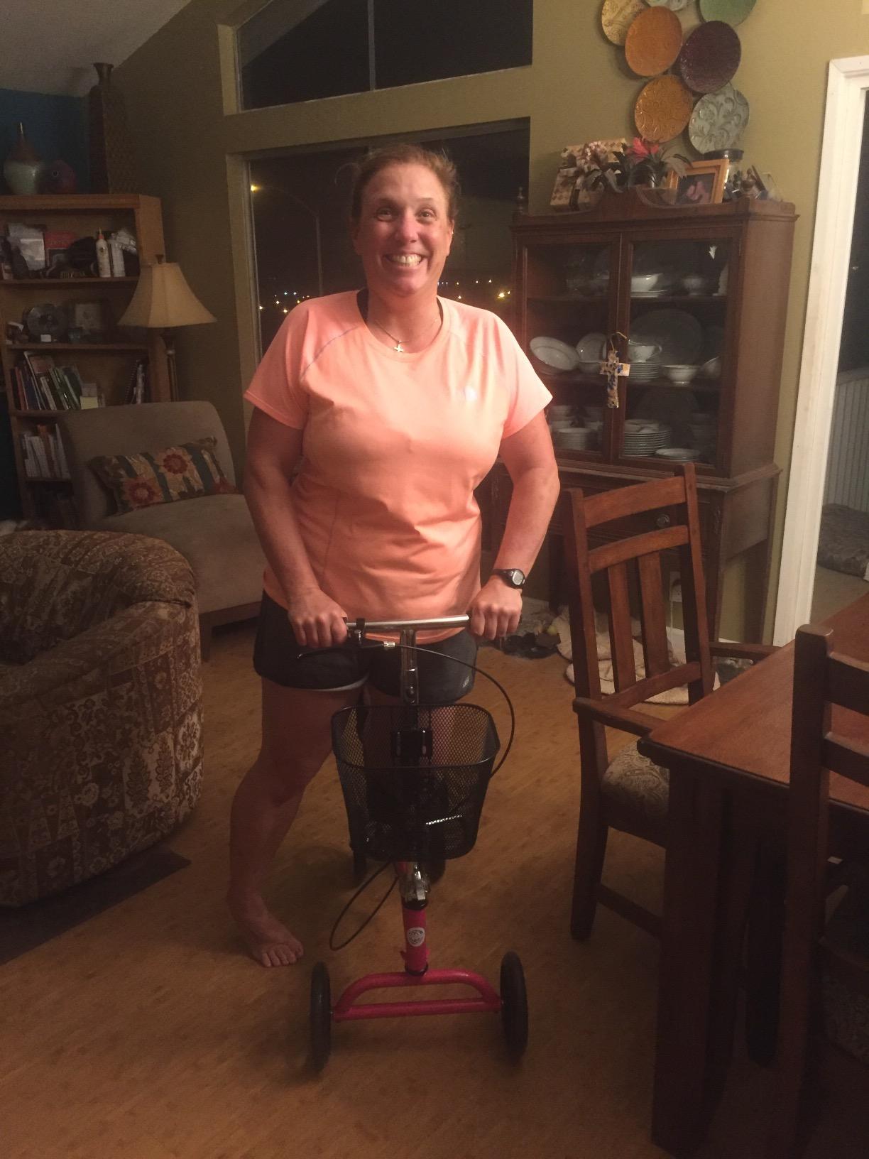 KneeRover Steerable Knee Scooter – Foldable Mobility Aid & Knee Walker with Basket for Adults, Adjustable Handlebar and Comfortable Knee Pad (Hot Pink) customer photo 2