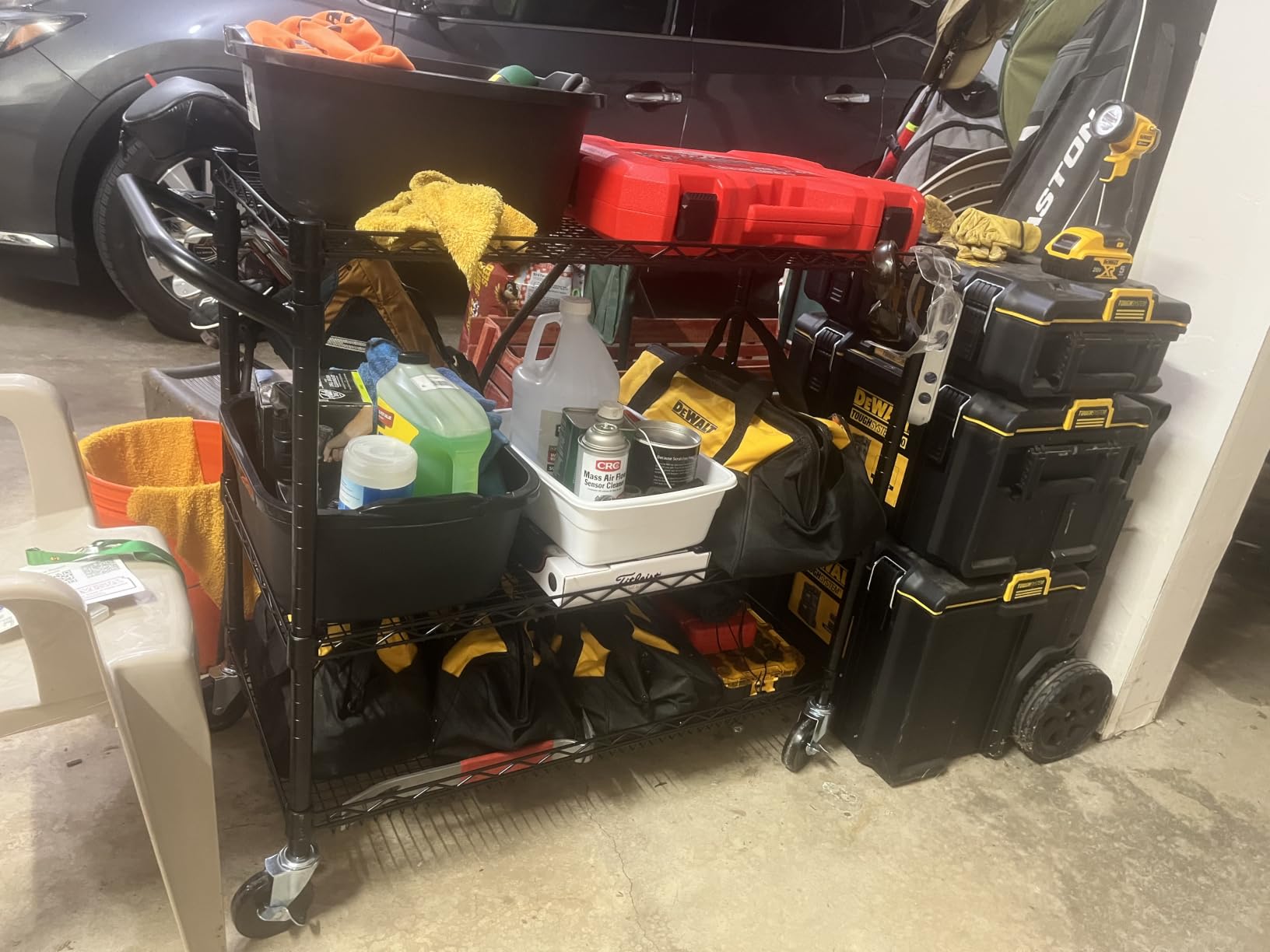Finnhomy 3 Tier Heavy Duty Commercial Grade Utility Cart, Wire Rolling Cart with Handle Bar, Steel Service Cart with Wheels, Utility Shelf Plant Display Shelf Food Storage Trolley, NSF Listed customer photo 1