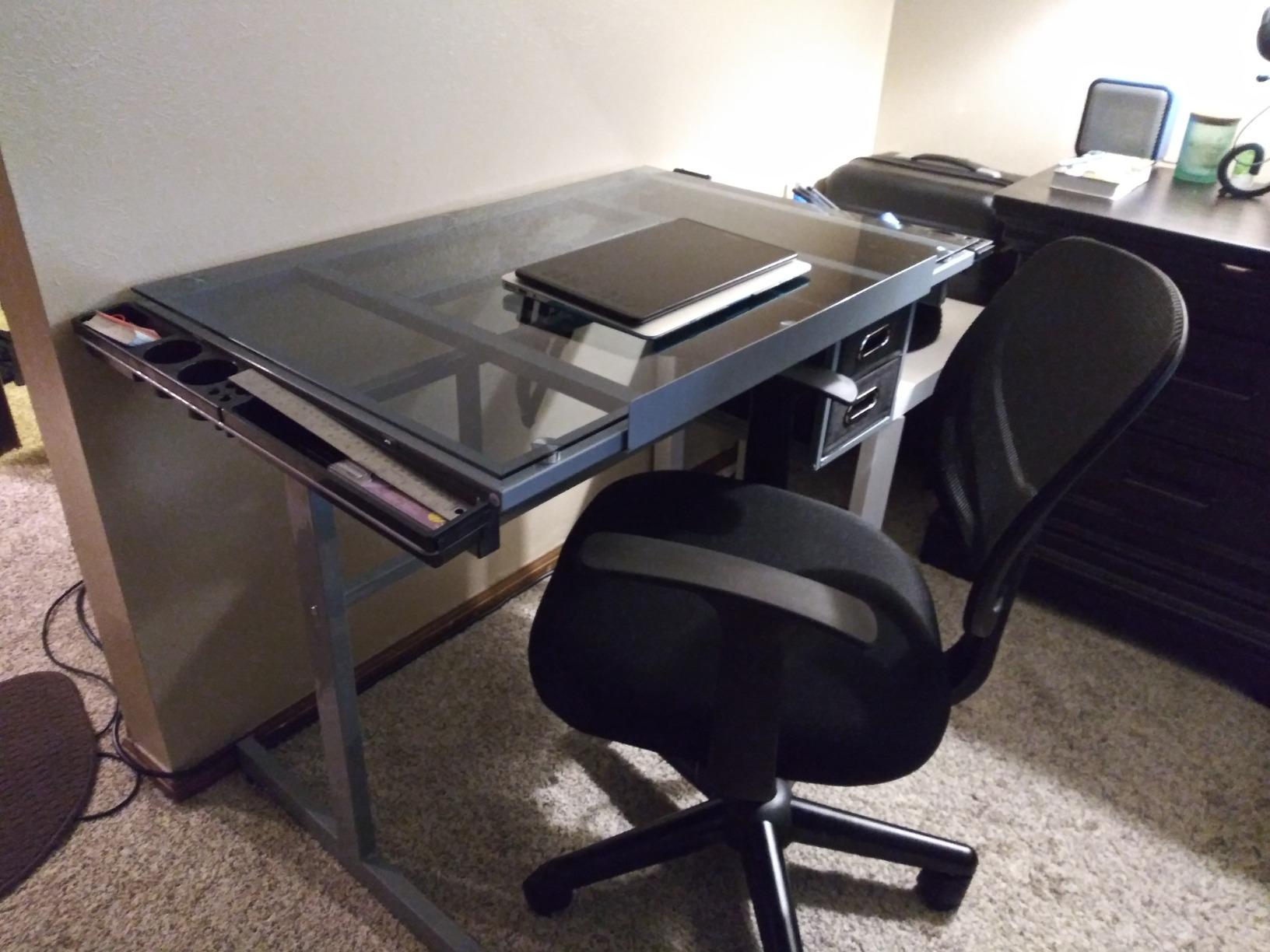 Yaheetech Glass Drafting Table with Storage, Adjustable Art Drawing Desk customer photo 2