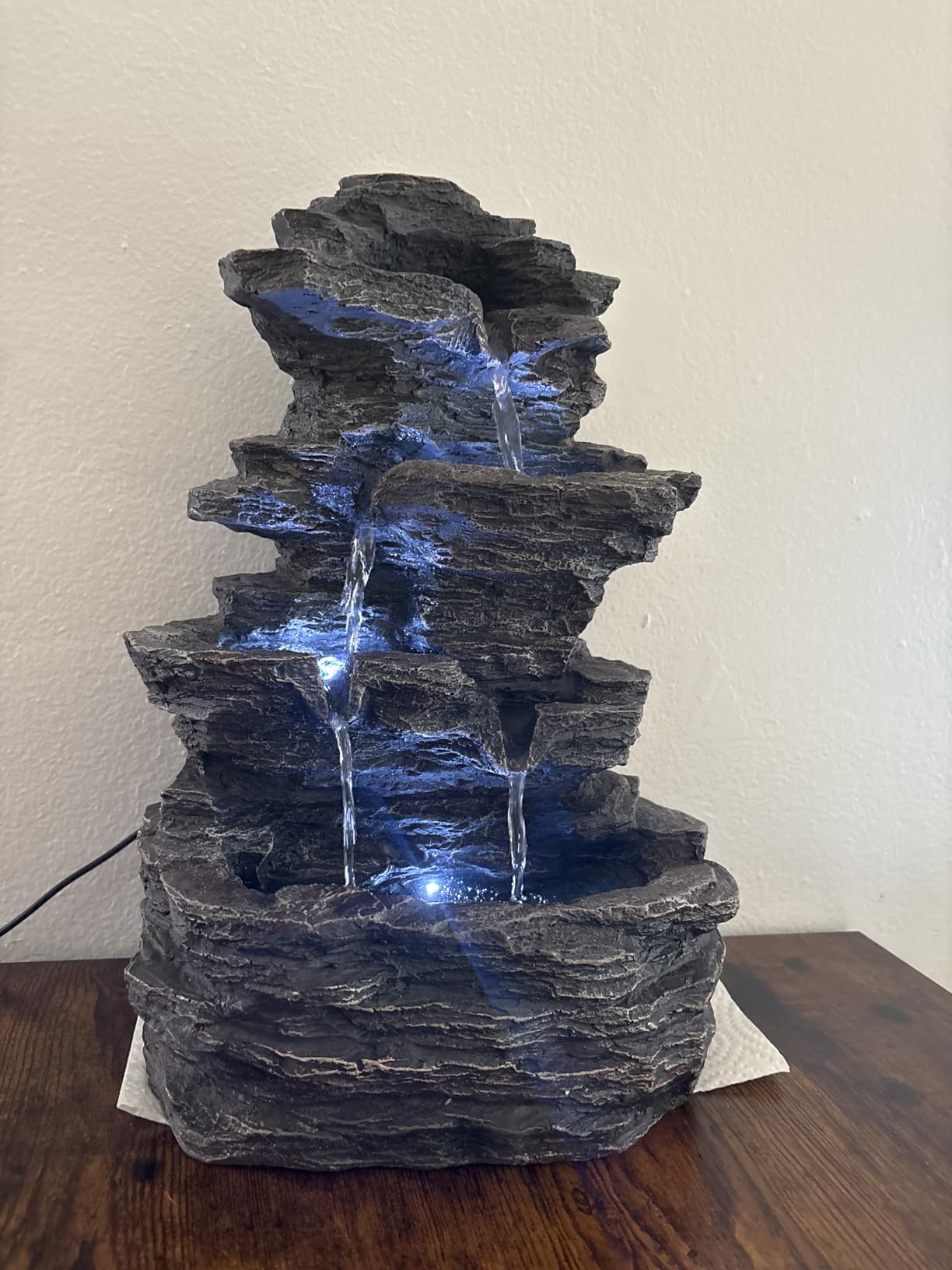 Pure Garden Tabletop Cascading Rock Waterfall Fountain with Lights, Gray customer photo 2