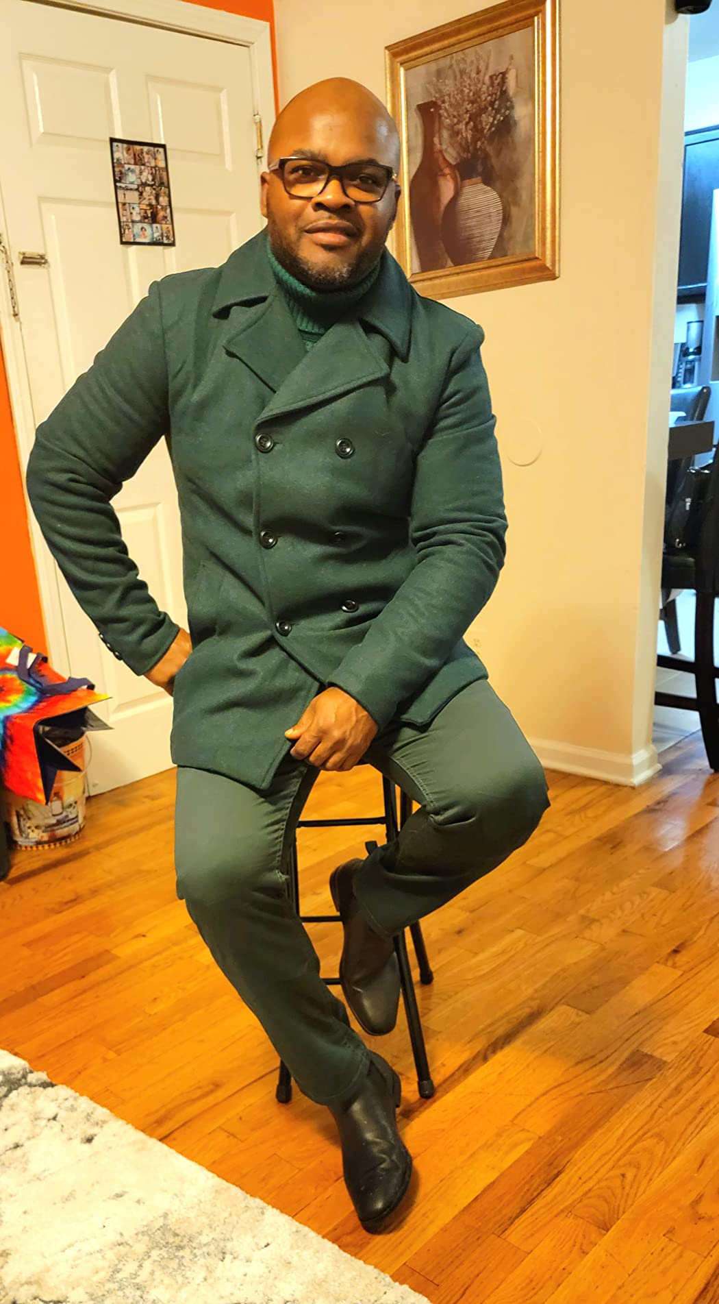 chouyatou Men's Classic Notched Collar Double Breasted Wool Blend Pea Coat customer photo 2