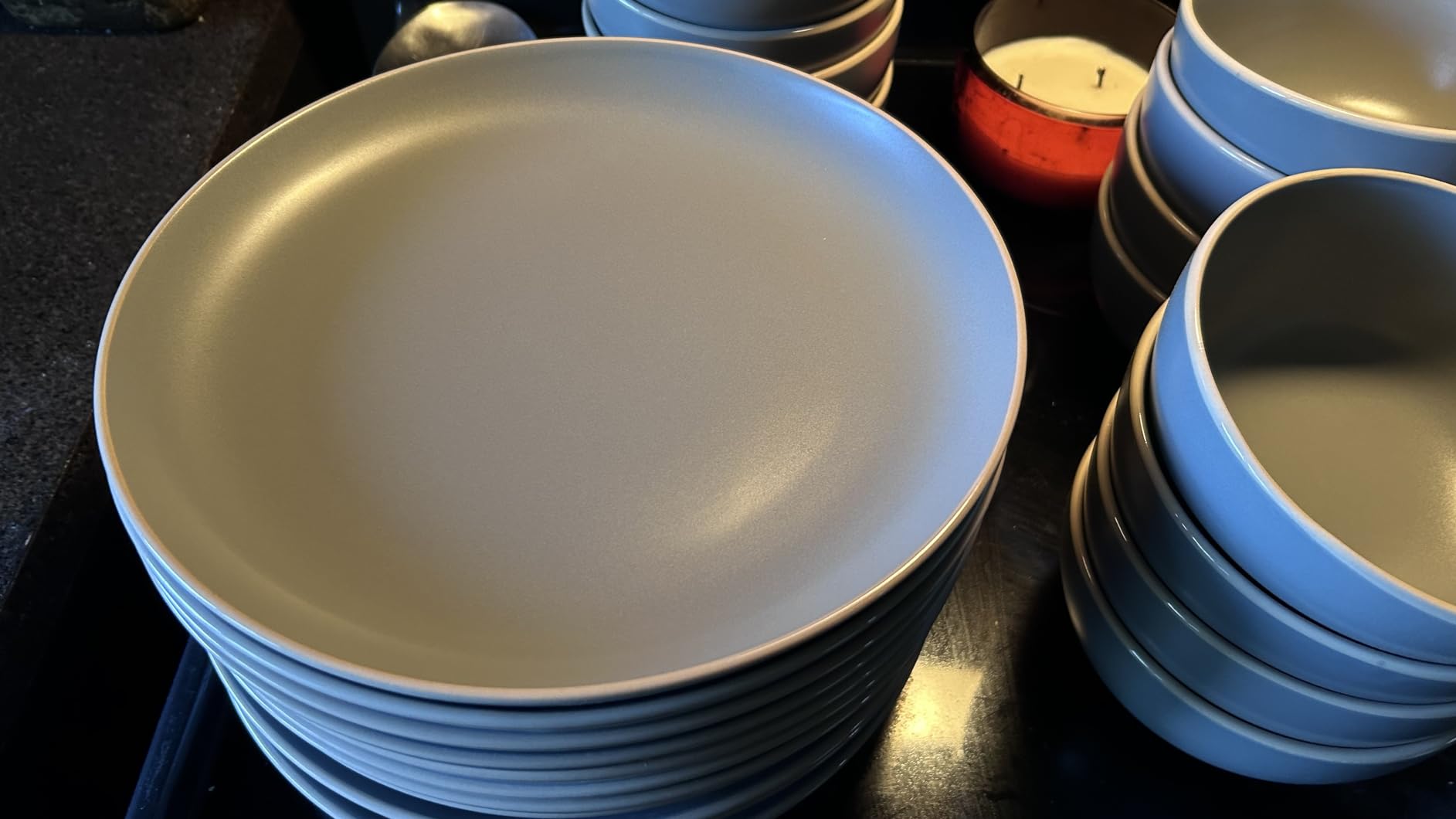 Gibson Home Rockaway 12-Piece Stoneware Dinnerware Set, Matte Finish, Service for 4, Modern Ceramic Plates and Bowls, Microwave & Dishwasher Safe – Soft Gray - Service for 4 customer photo 1