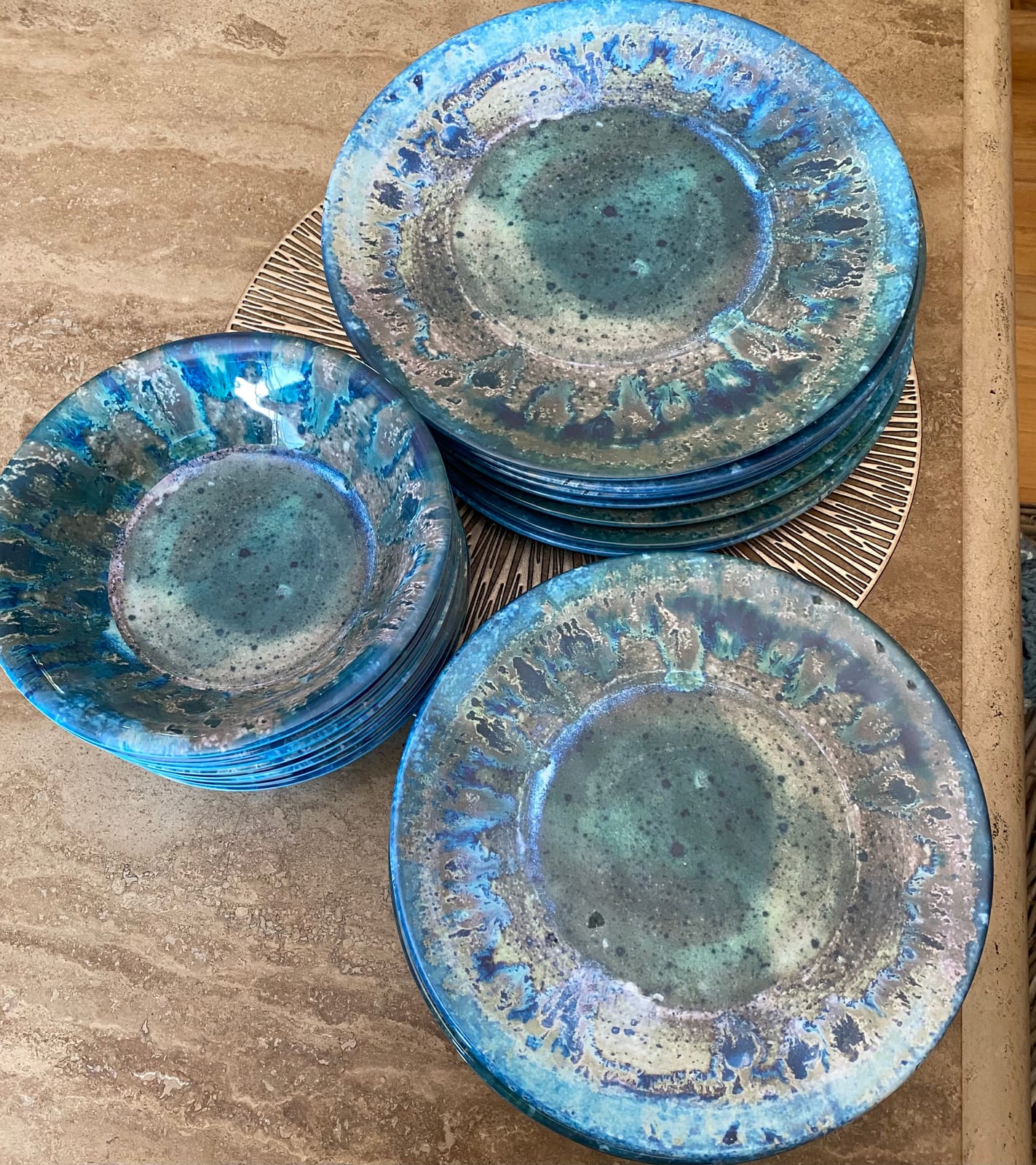 Radiance Teal 12pc Melamine Dinnerware Set – Service for 4 Plates and Bowls Set, Outdoor Dinnerware, Coastal Dishes, Unbreakable, Dishwasher Safe, Heavyweight Melamine, Rustic Look customer photo 1