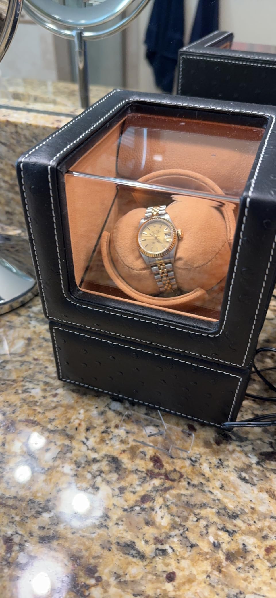 Automatic Single Watch Winder, Black Ostrich Leather customer photo 1