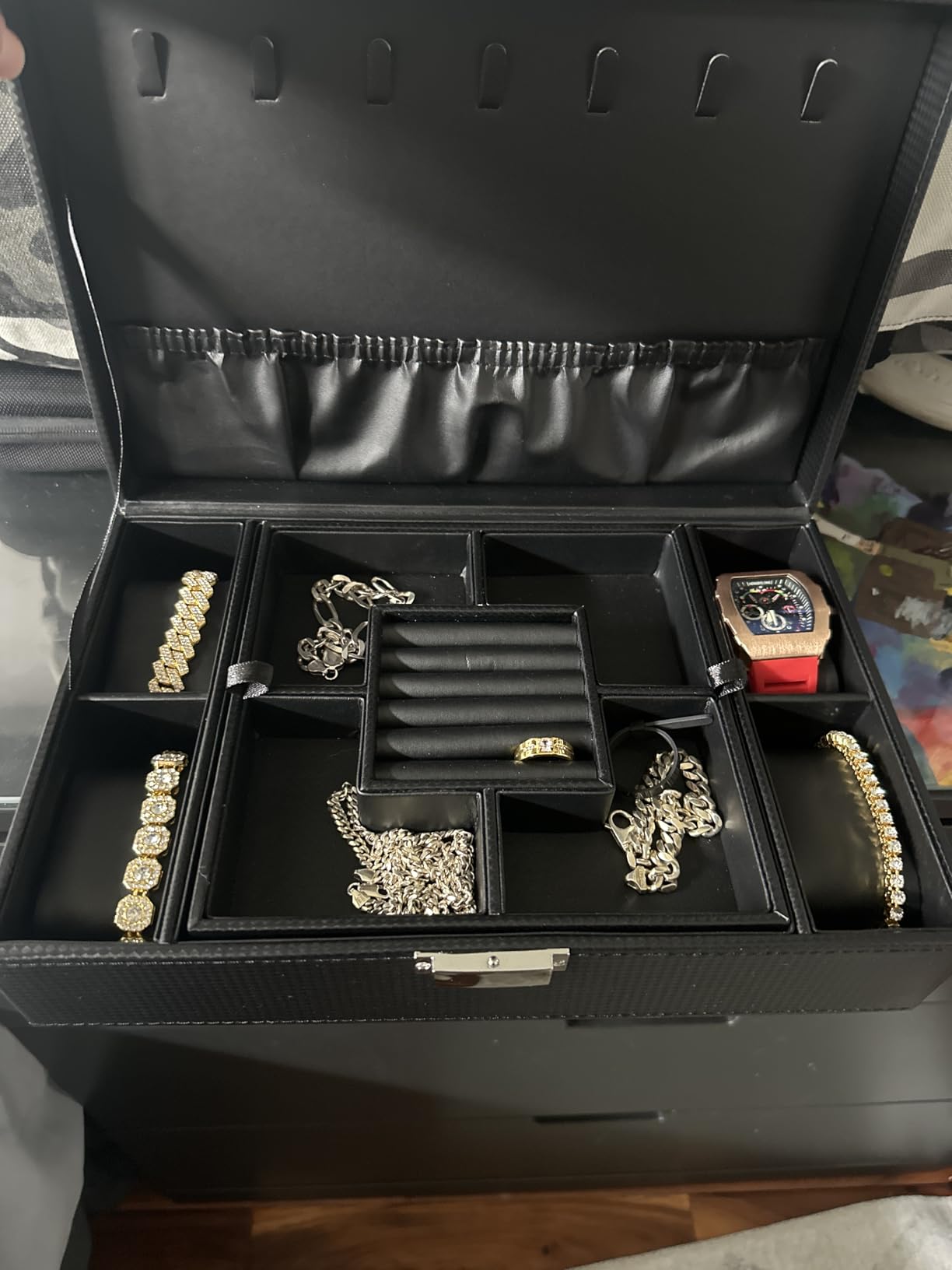 BEWISHOME Mens Jewelry Box, Jewelry Organizer with 4 Watch Case customer photo 1