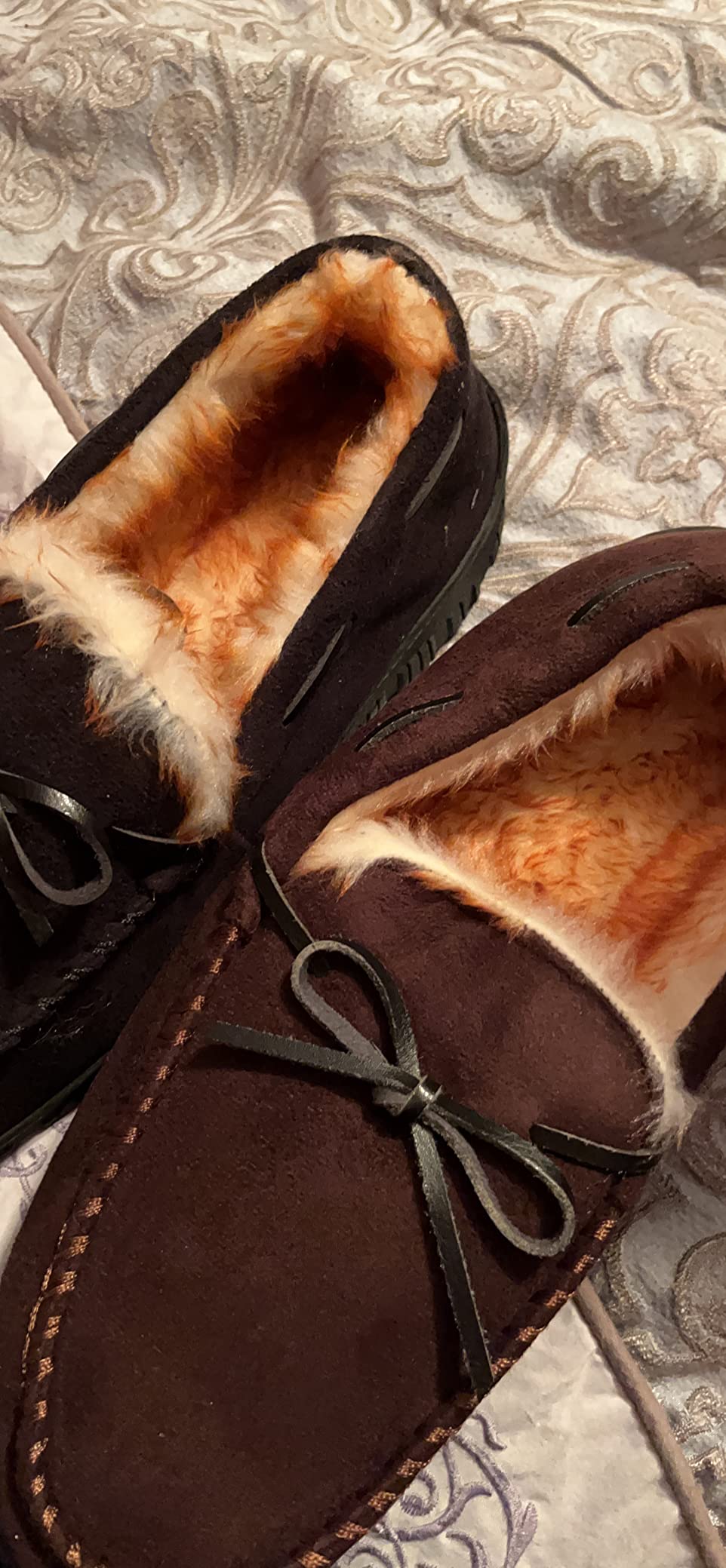 LA PLAGE Men's Moccasin Slippers Memory Foam Warm Plush House Slippers, Indoor Outdoor Comfortable Winter House Shoes customer photo 2