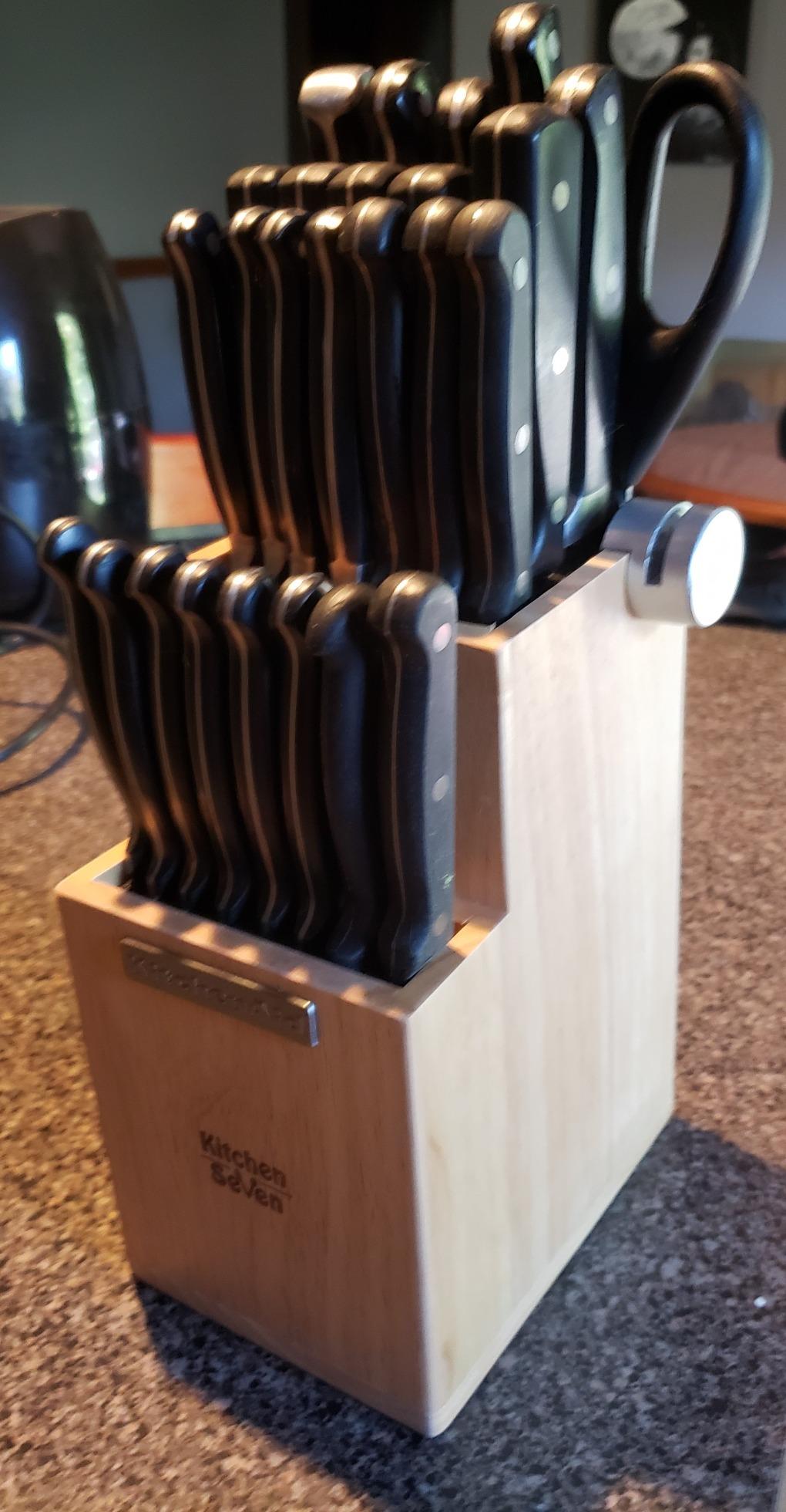 Bamboo Universal Knife Block - Knife Holder with 2 Built-In Knife Sharpeners - 2-Tiered Modern Knife Storage Up to 16 Large and Small Knives Easy Clean Wooden Knife Organizer by Kitchen Seven customer photo 2