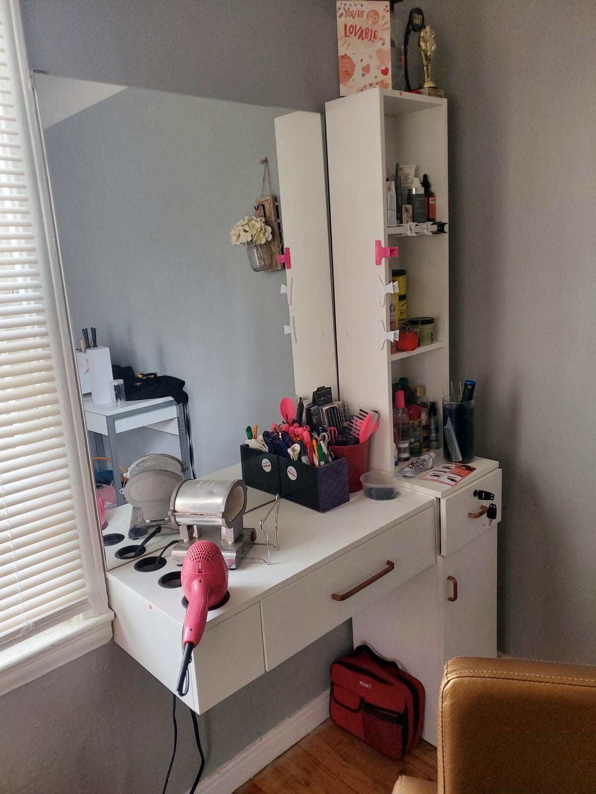 BarberPub Wall Mount Salon Station with 3 Hair Dryer Holders Hair Styling Station with Mirror Beauty Salon Spa Equipment Set 3026 (White) customer photo 2