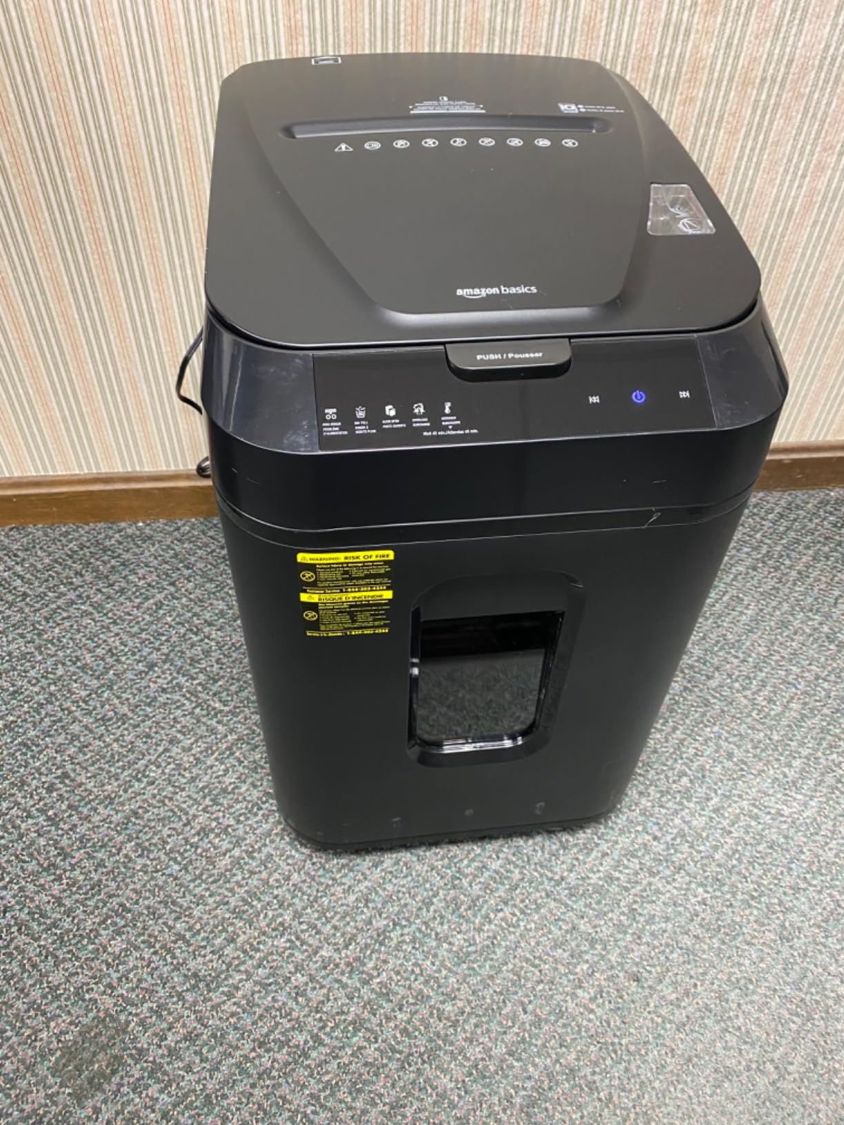 Amazon Basics 150-Sheet Autofeed Micro-Cut Paper and Credit Card Shredder, High Security Level P-4 with 8.5-Gallon Bin, 60-Minute Continuous Run Time, Black customer photo 1