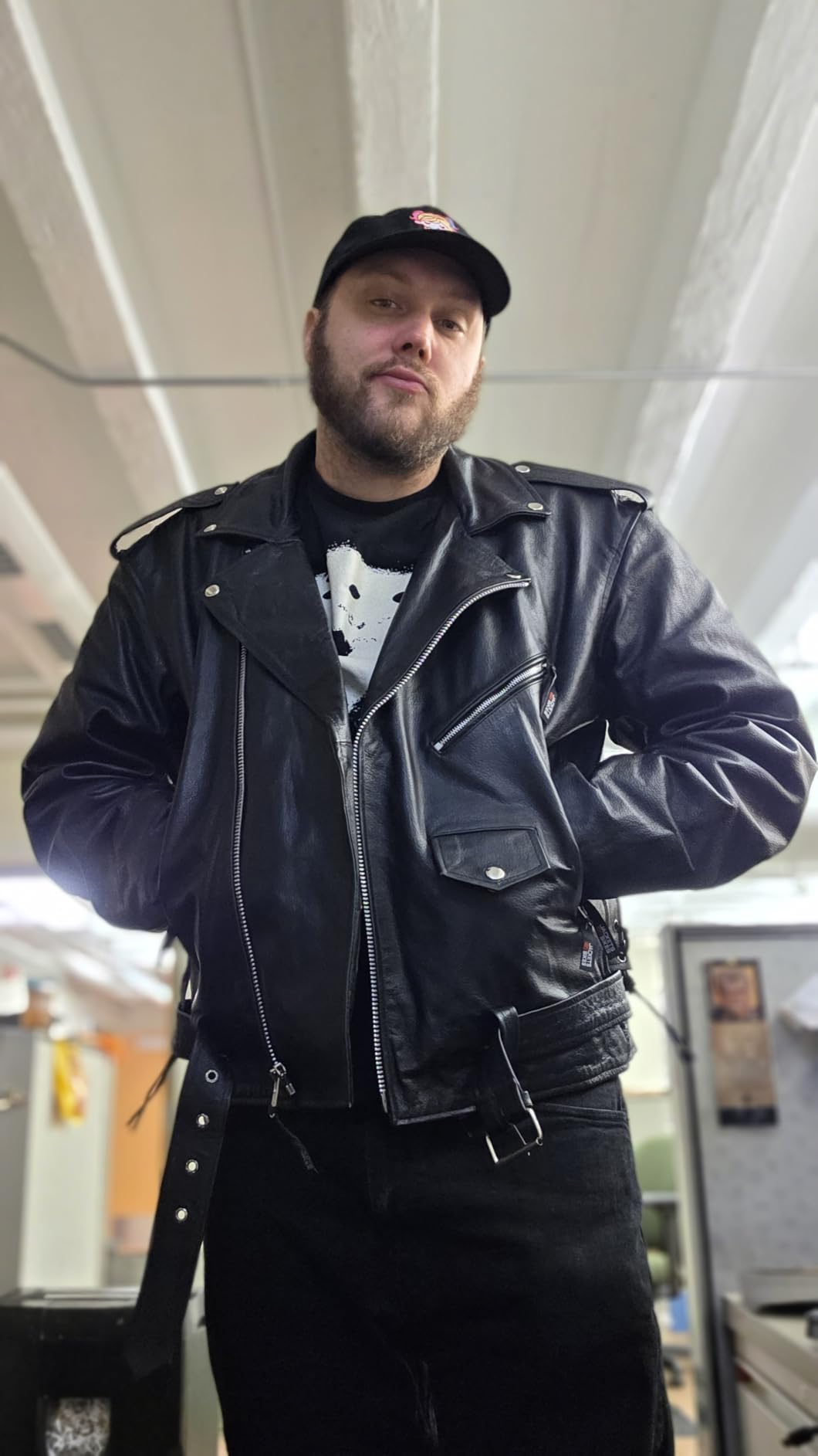 ICONIC Motorcycle Jacket for Men, Premium Buffalo Leather, Insulated Liner, Classic Side Laces, Cruiser Biker Black L customer photo 1