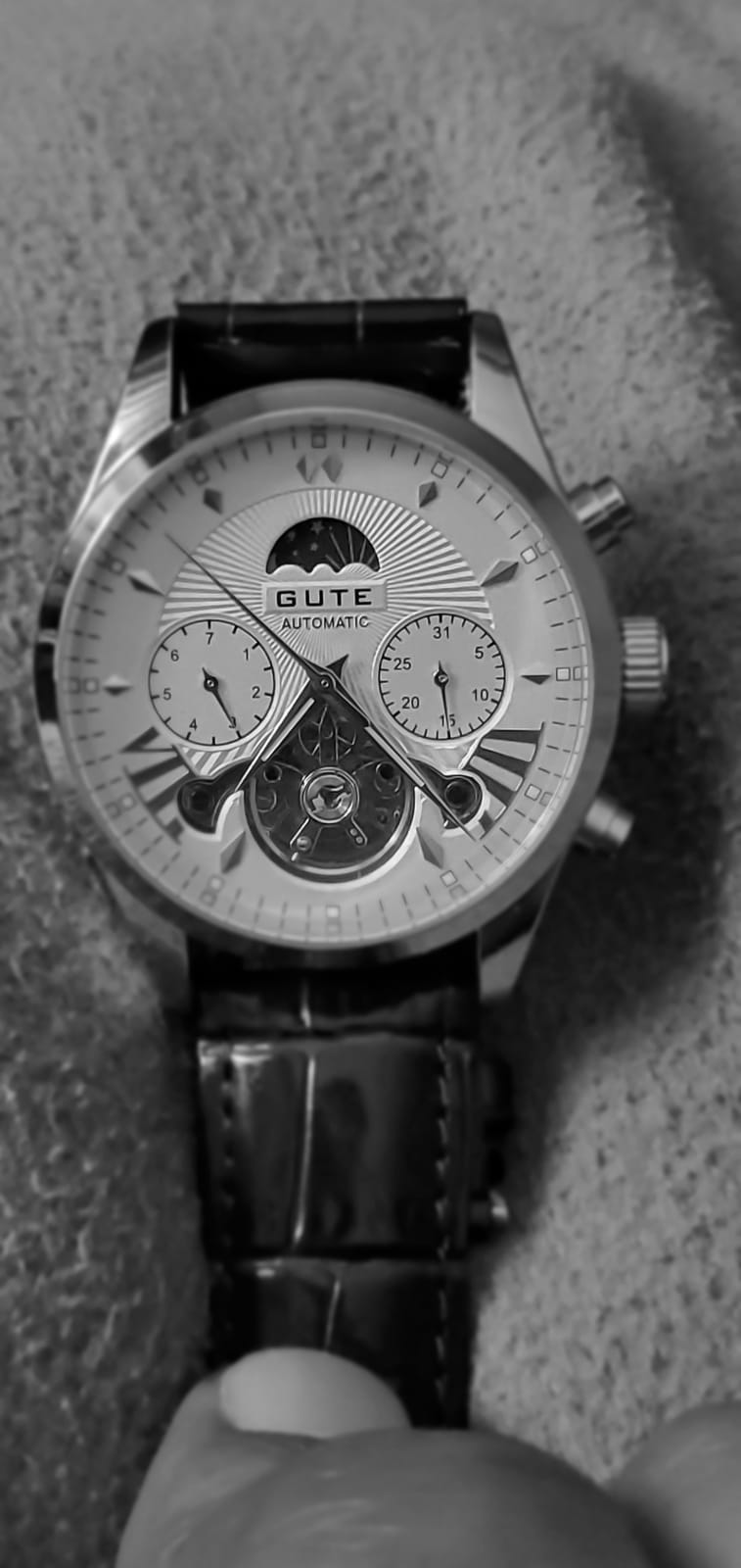 IK COLOURING Men's Leather Watch Luxury Automatic Mechanical Moon Phrase Skeleton Luminous Waterproof Hands Automatic Self-Wind Leather/Stainless Steel Wrist Watch customer photo 1