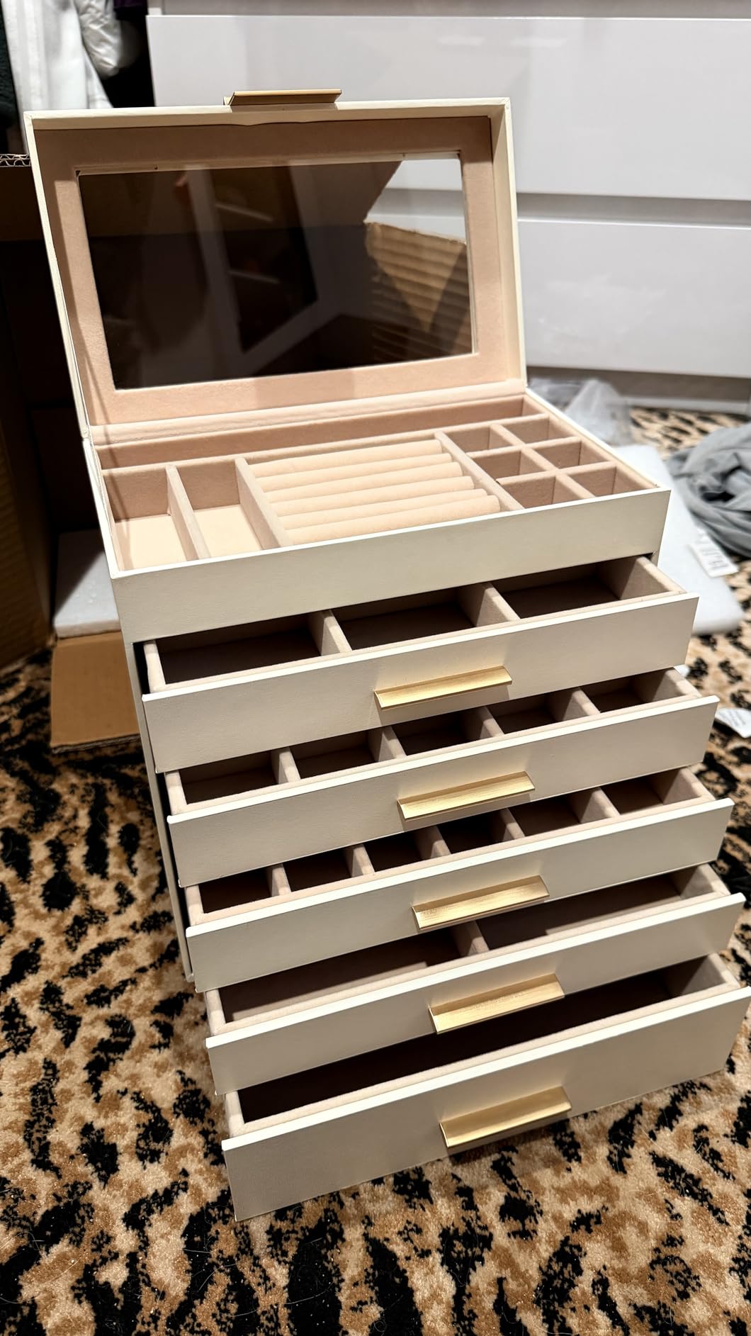 SONGMICS Jewelry Box Organizer, 3-Layer Storage with 2 Drawers, Glass Lid customer photo 1