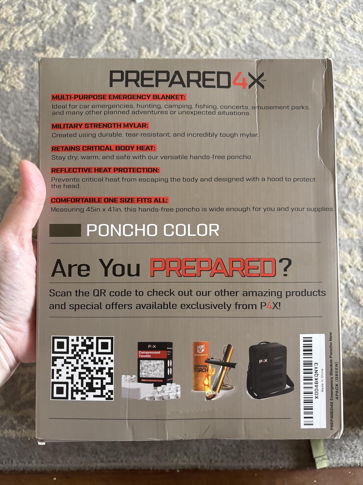 PREPARED4X Emergency Mylar Poncho – Survival Rain Poncho with Hood – Lightweight, Compact, Reusable Emergency Blanket Poncho for Hiking, Camping, Thermal Gear, Car Kit, Outdoors customer photo 2