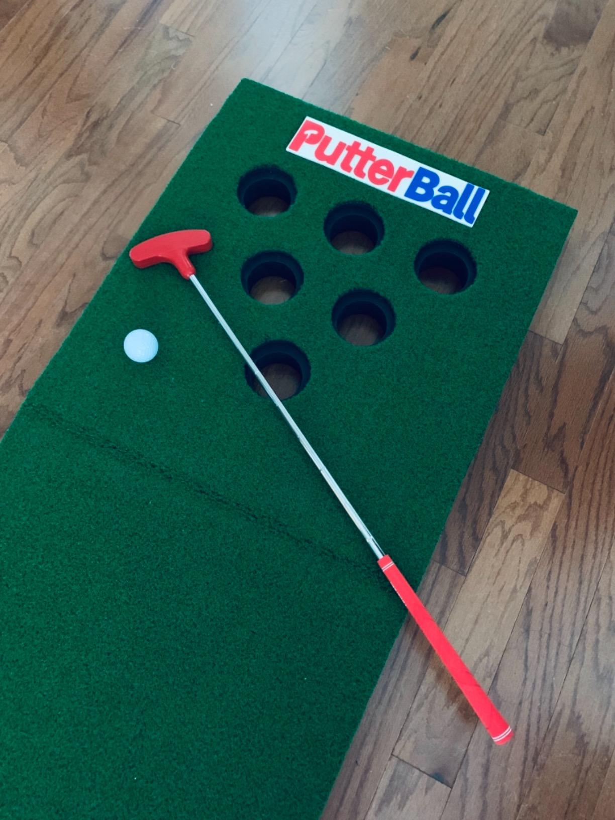 PutterBall Original Golf Putting Game Set – Backyard 12 ft Putting Green Pong Style Golf Mat with 2 Putters, 2 Balls & Hole Covers customer photo 1