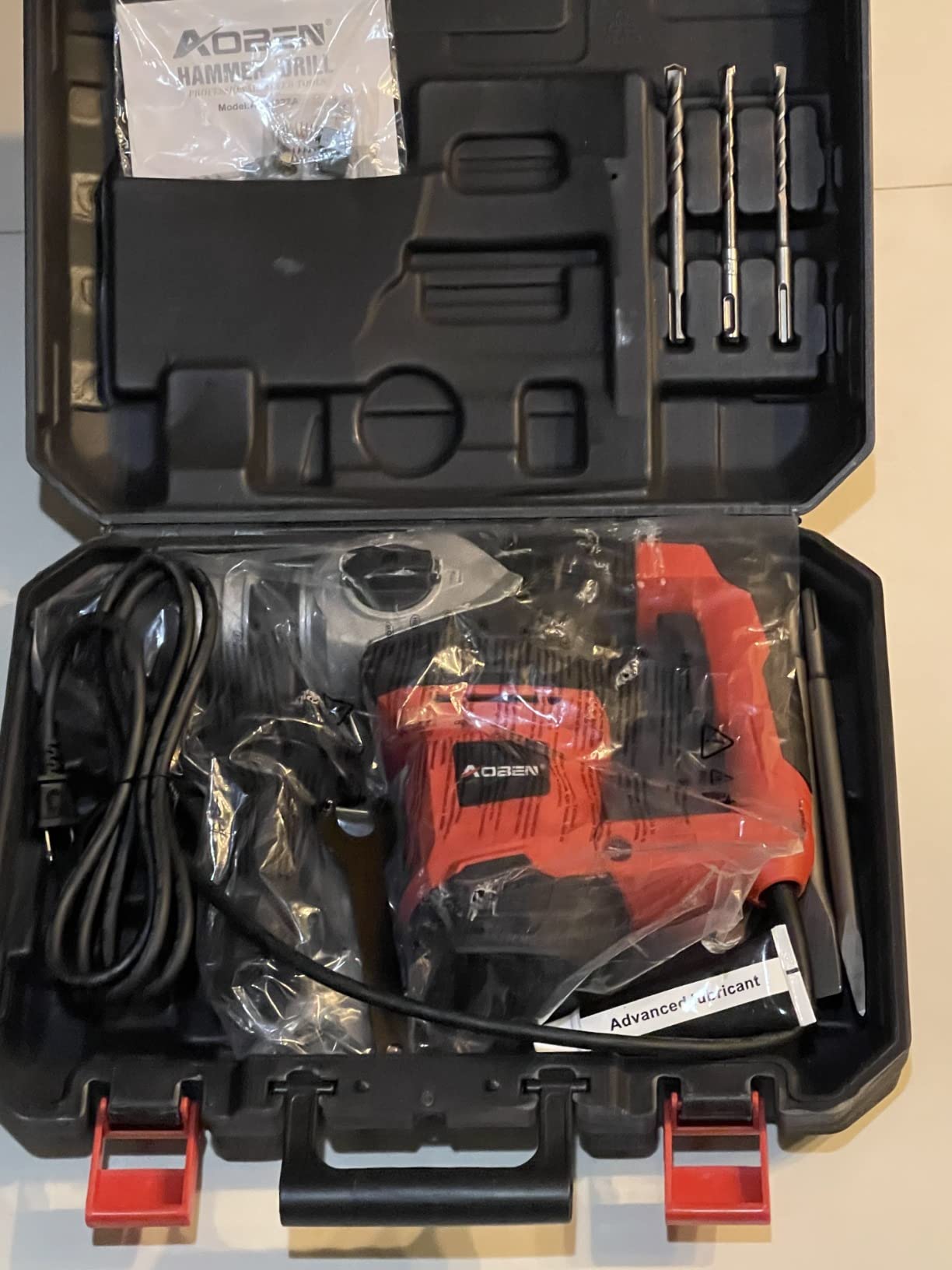 AOBEN Rotary Hammer Drill with Vibration Control and Safety Clutch,13 Amp Heavy Duty 1-1/4 Inch SDS-Plus Demolition Hammer for Concrete-Including 3 Drill Bits,Flat/Point Chisels. customer photo 1