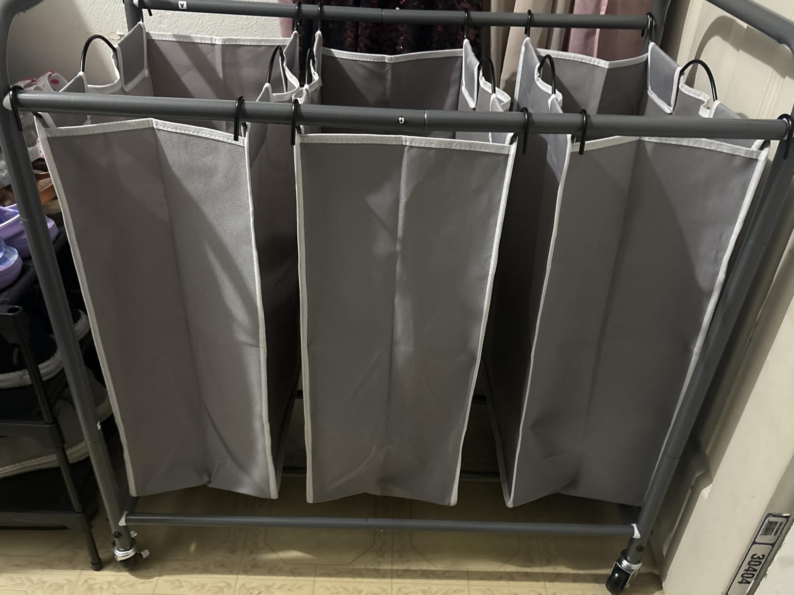 STORAGE MANIAC 3 Section Laundry Sorter, Laundry Hamper with Wheels, Gray customer photo 1