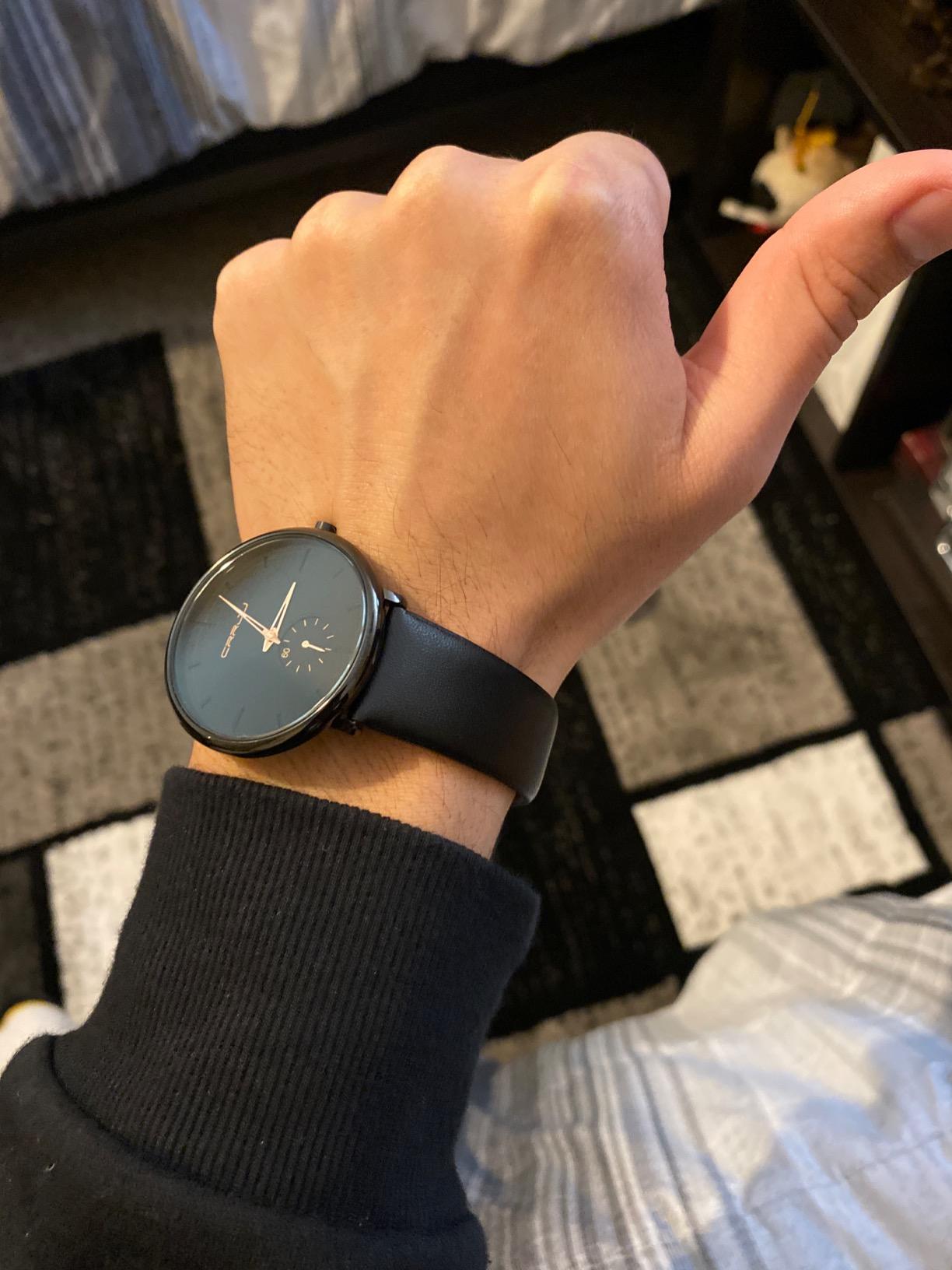 Mens Watches Ultra-Thin Minimalist Waterproof-Fashion Wrist Watch for Men Unisex Dress with Leather Band customer photo 1