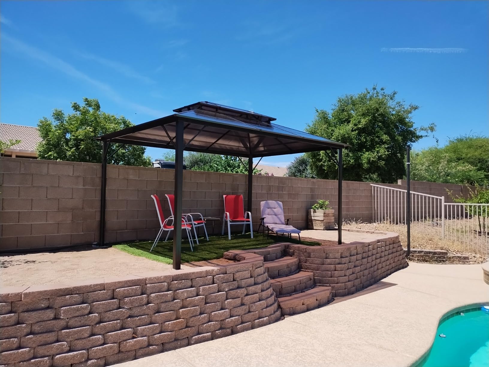 YOLENY 10'x13' Hardtop Gazebo, Outdoor Polycarbonate Double Roof Canopy, Aluminum Frame Permanent Pavilion with Curtains and Netting, Sunshade for Garden, Lawns, Patio customer photo 2