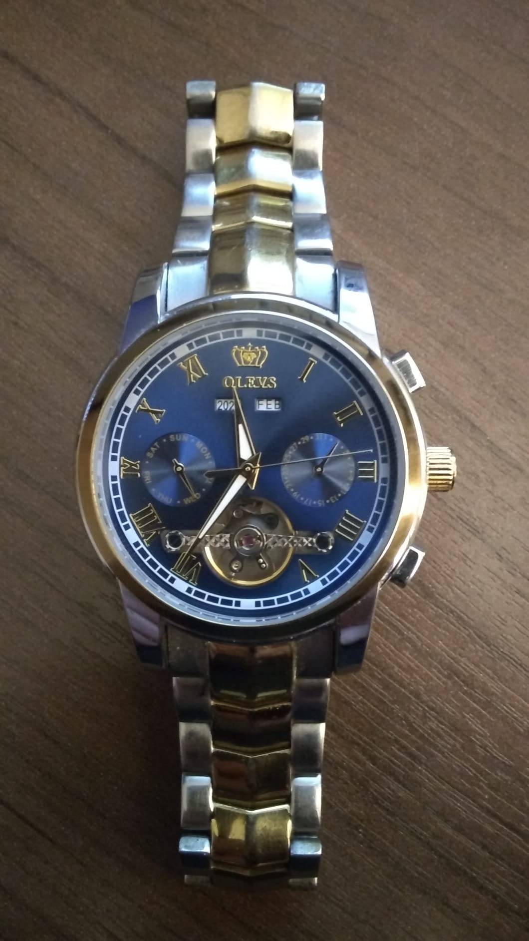OLEVS Watches for Men Automatic Mechanical, Luxury Waterproof Stainless Steel Wrist Watch, Self Winding No Battery Multi-Function Day Date 5-Hand Calendar, Classic Large Face Casual Business Dress Fashion Gifts for Men customer photo 1