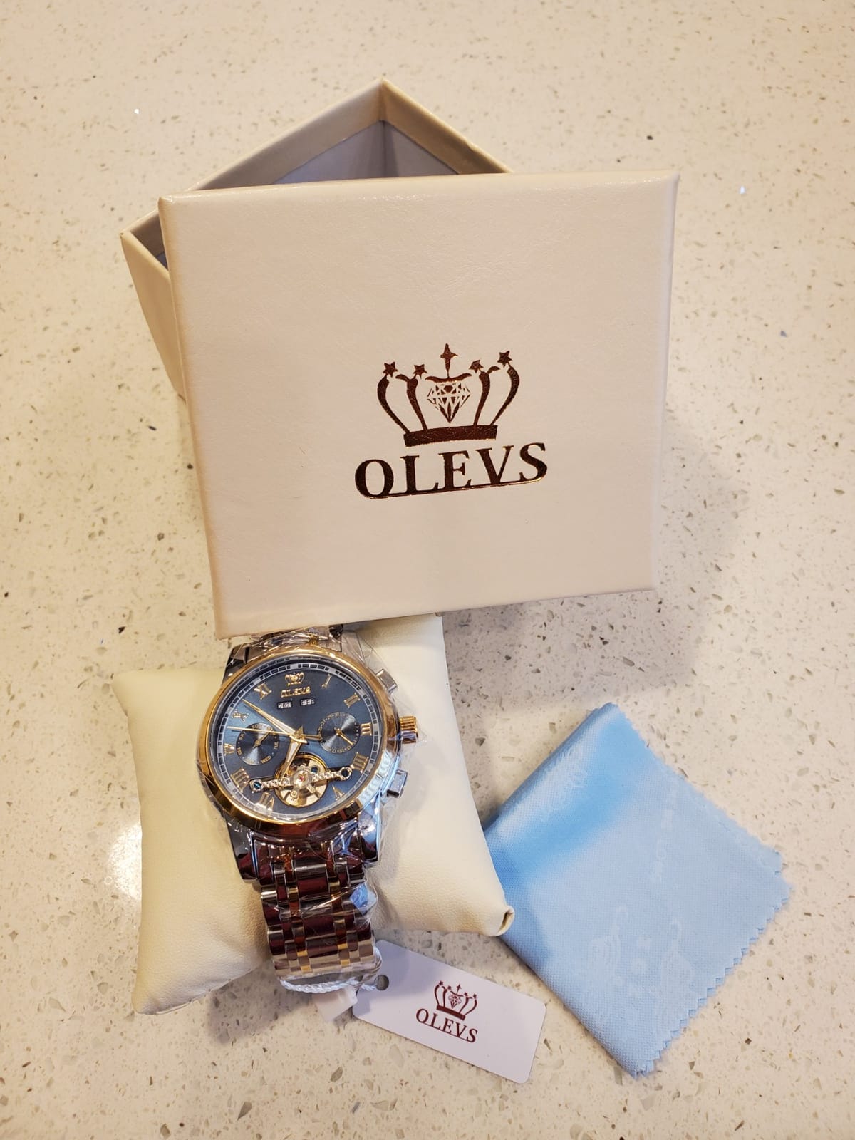 OLEVS Watches for Men Automatic Mechanical, Luxury Waterproof Stainless Steel Wrist Watch, Self Winding No Battery Multi-Function Day Date 5-Hand Calendar, Classic Large Face Casual Business Dress Fashion Gifts for Men customer photo 2