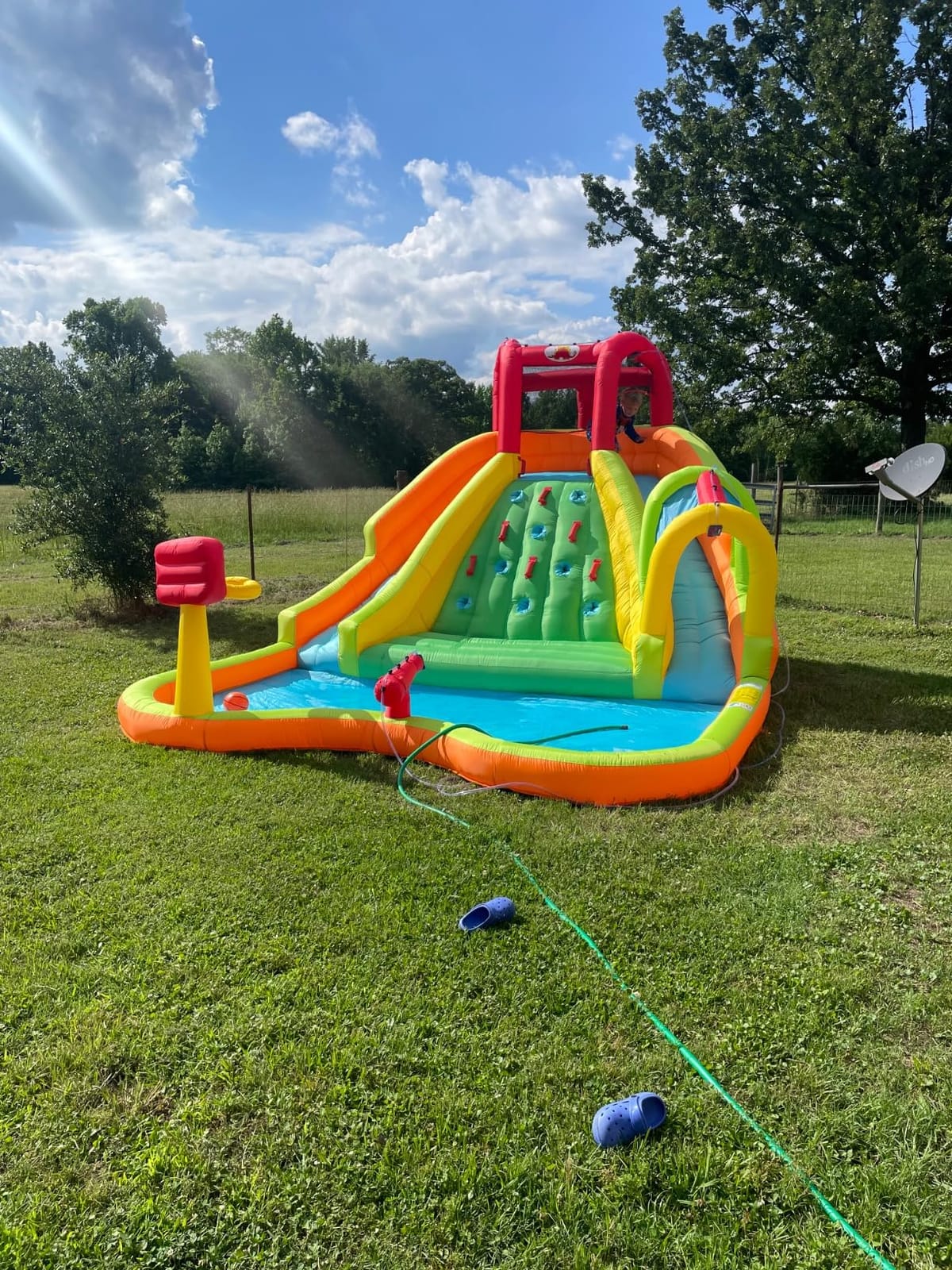 WELLFUNTIME Inflatable Water Double Slides Park, Bounce House with Arched Water Gun Spray, Jumping Castle with Air Blower customer photo 1