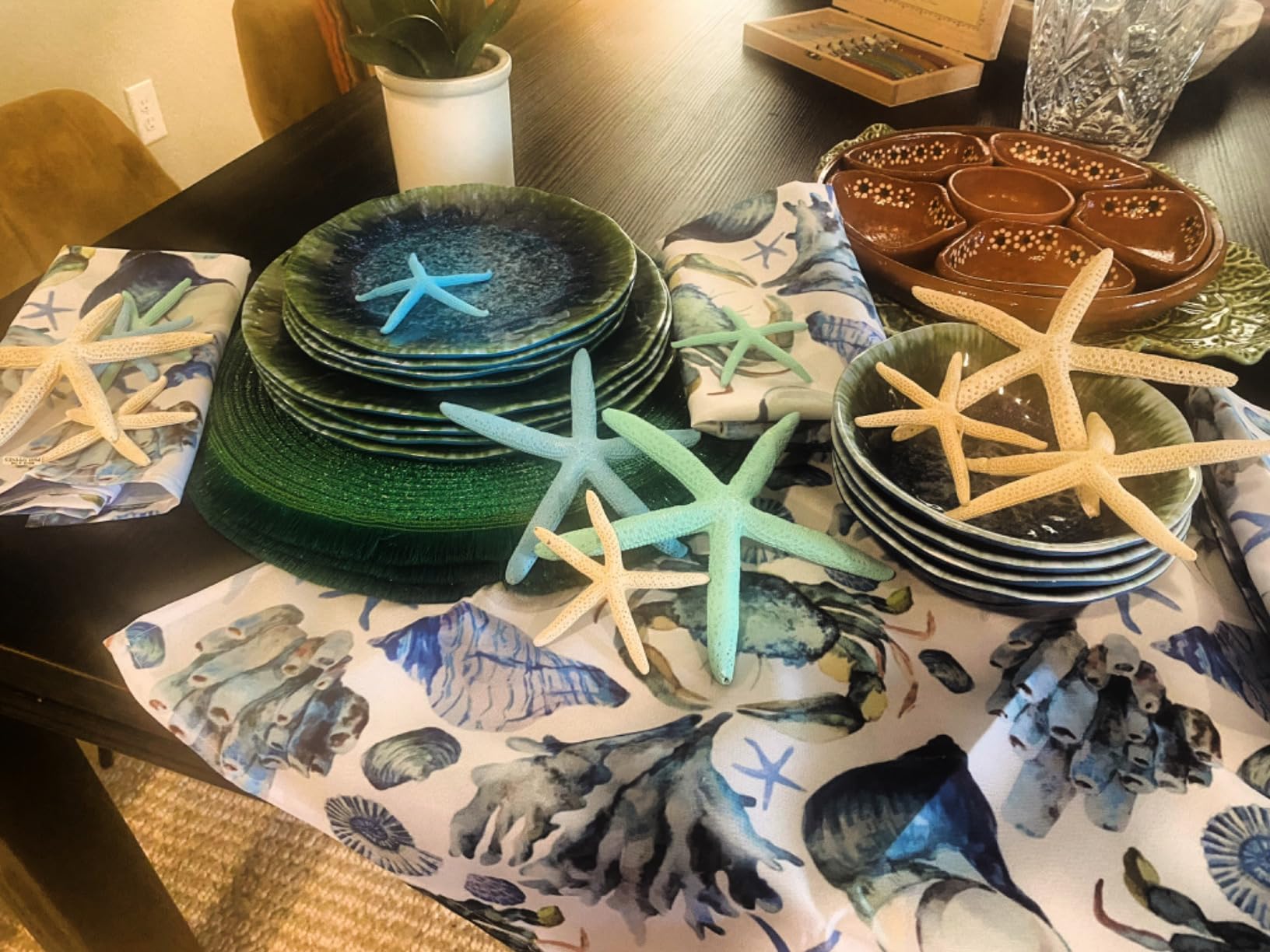 Melamine Dinnerware Set 12 PCS Teal Turquoise Tableware Plates Bowls Blue Green Dishwasher Safe Not Microware Not Oven customer photo 1