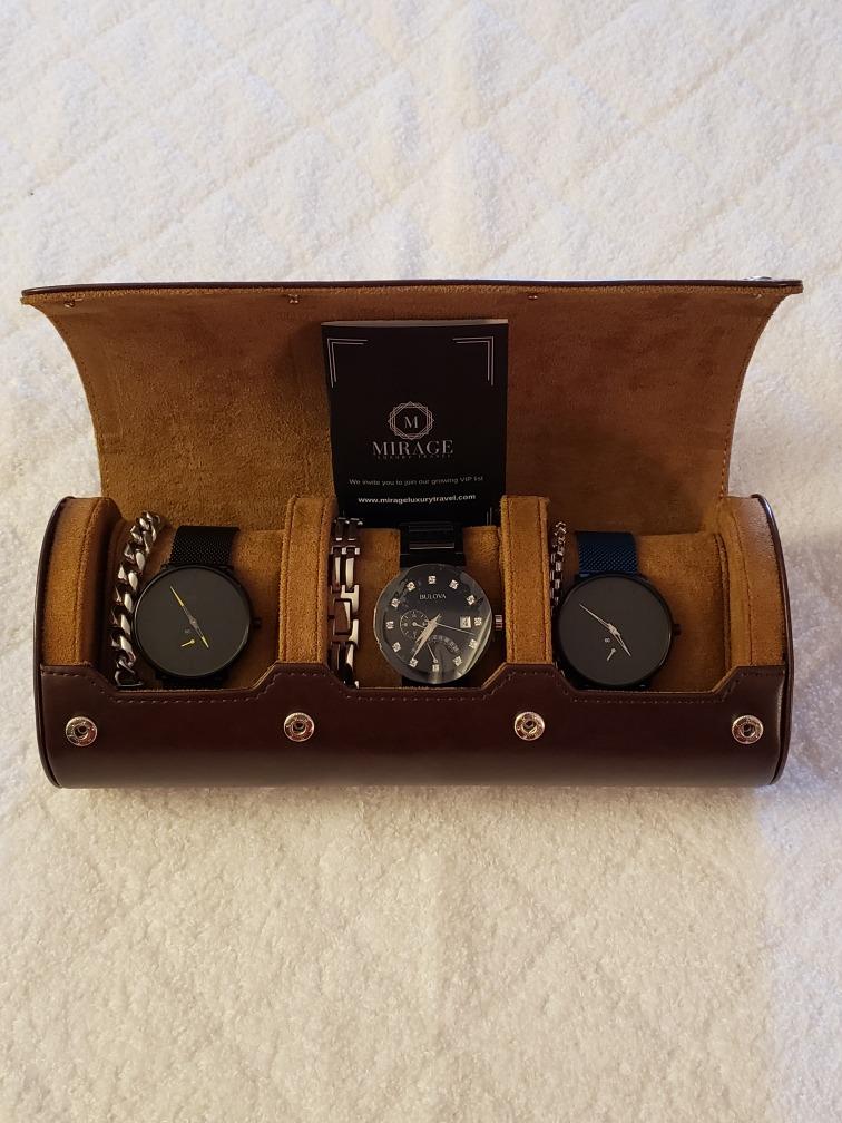Watch Travel Case for Men Watch Roll for Travel Organizer and Display Watch Case Leather Jade Black Leather customer photo 1