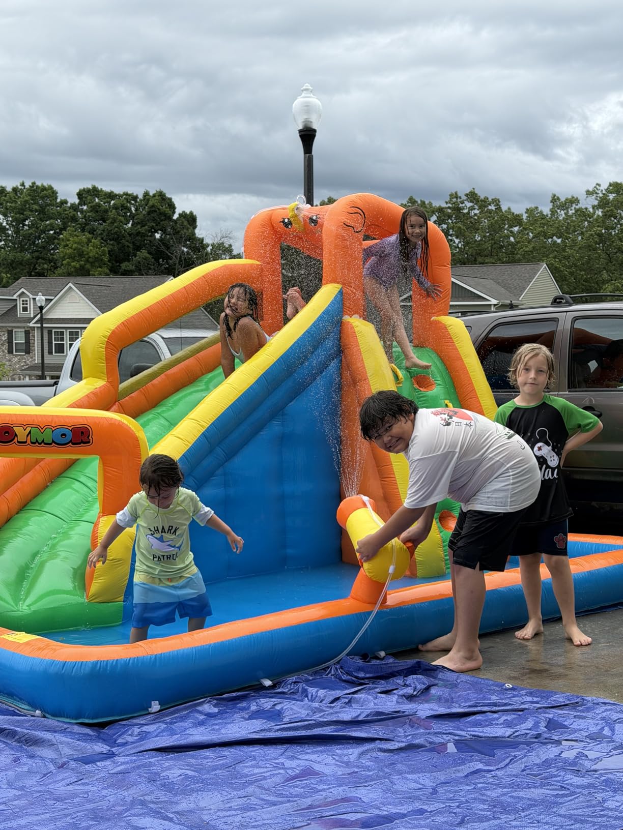 JOYMOR Inflatable Water Slide Park wtih Splash Pool, Climbing Wall, Water Cannon,Blow up Water Slides for Backyard Outdoor Fun Summer Water Plays for Party Birthday Gift (Orange & Yellow) customer photo 2