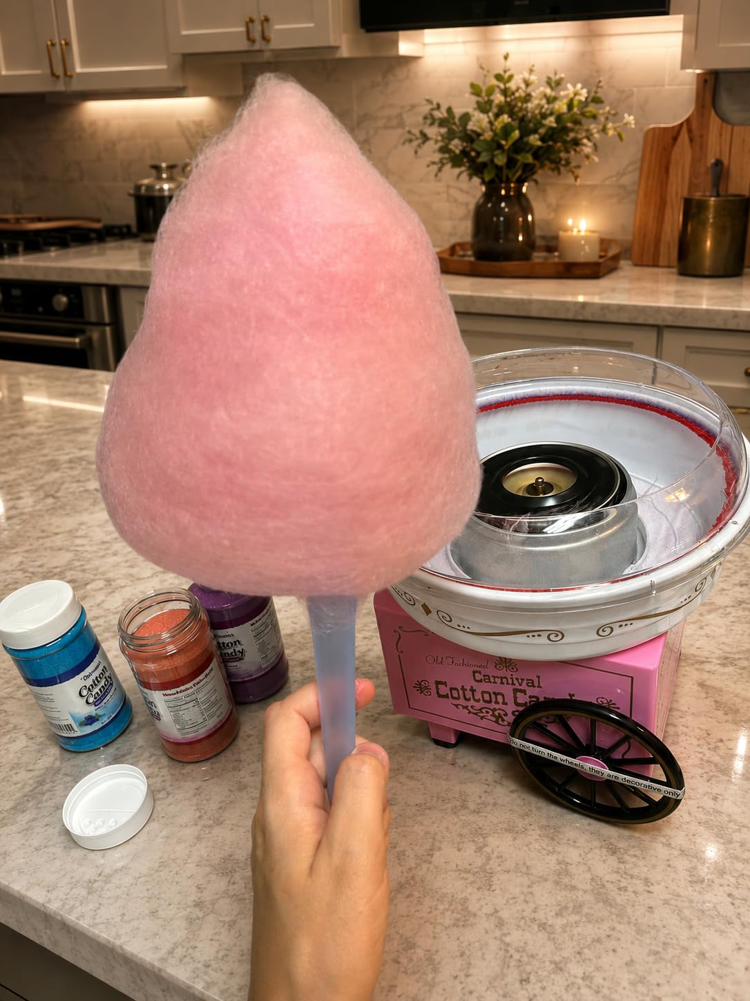 Nostalgia Vintage Cotton Candy Machine - Countertop Cotton Candy Maker With 2 Reusable Cones & 1 Sugar Scoop - Use Hard Candy or Sugar to Create Fluffy, Delicious Treats in Minutes-Pink customer photo 2