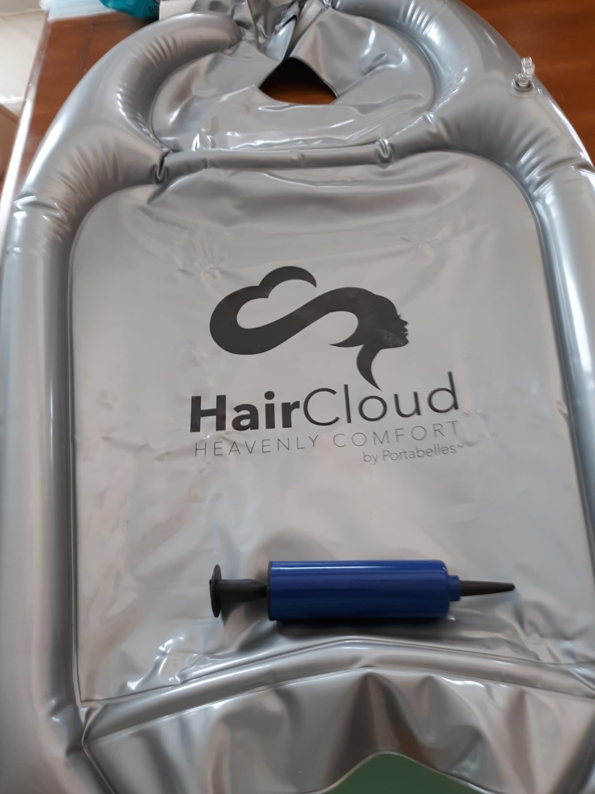 Inflatable Hair Washing Funnel for Shampooing Hair in Any Chair and Basin. Portable Tray Device to Use at Home, in Salon, Nursing Home or Hospital Cape to Help Keep Clothes Dry Pump Included! customer photo 2