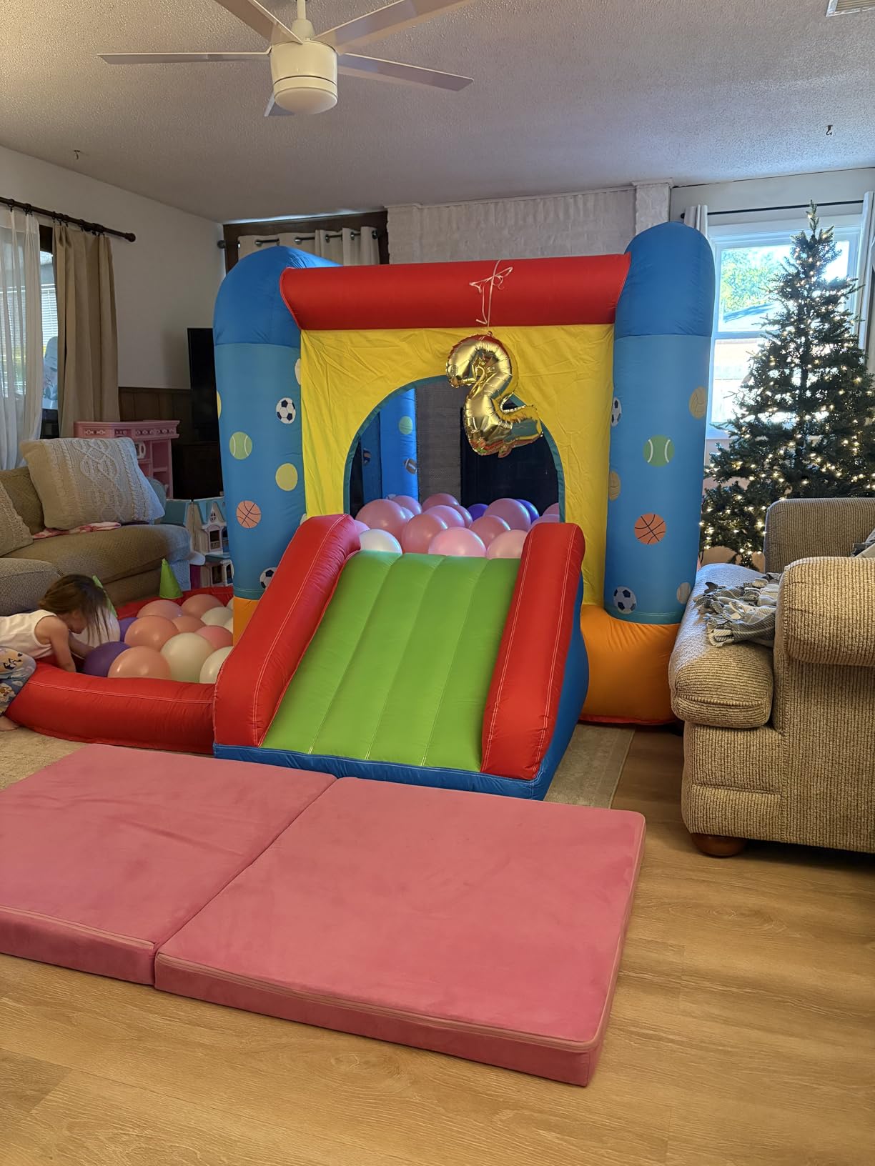 Step4Fun Inflatable Bounce House, Kids Castle Slide Bouncer for Children Jumping Outdoor and Indoor Party, Baby Backyard Water Jumper Toy with Blower, Ball Pit Pool, Ideal Gifts(112 x 98 x 65”) customer photo 1