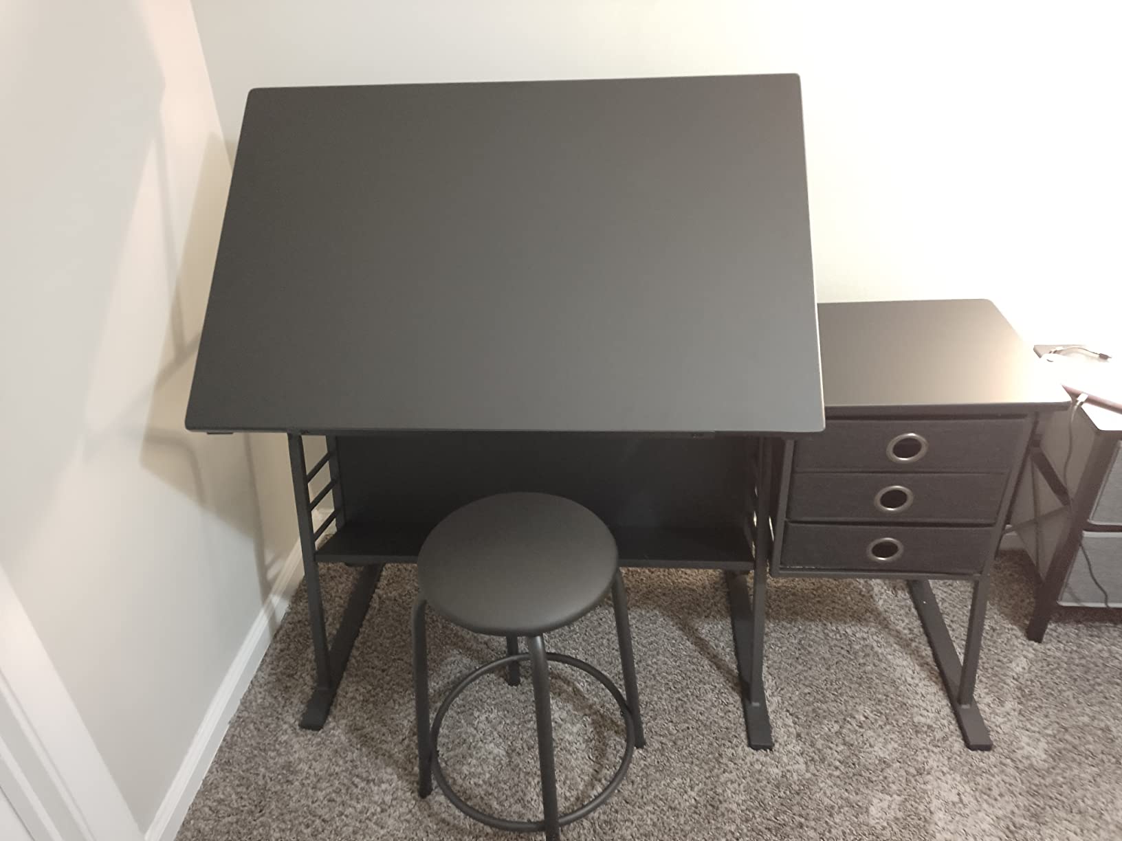 Yaheetech Tilting Drafting Table Art Craft Desk with Stool, Drawers, Black customer photo 1