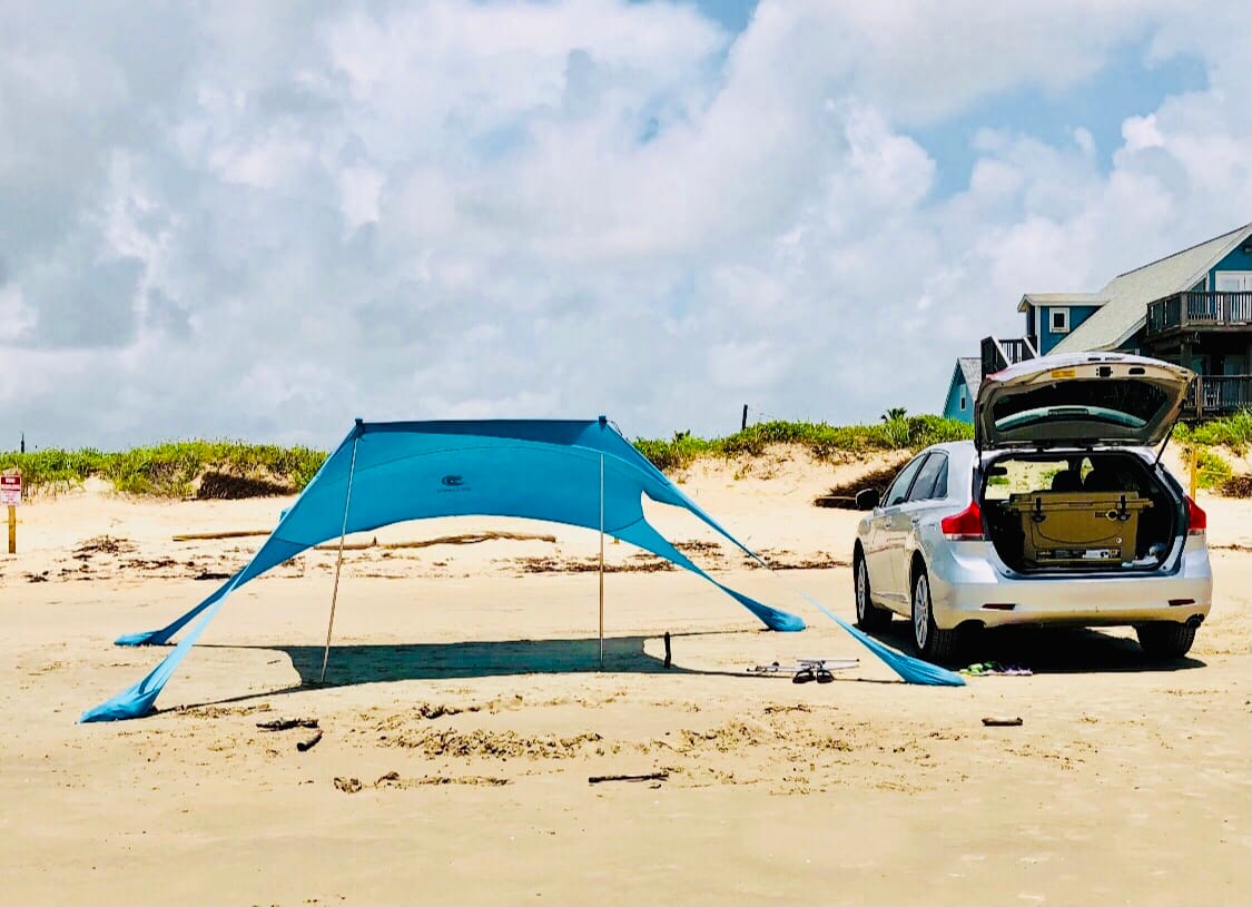 Family Beach Tent Canopy Sun Shade, Pop Up Grande Beach Tent Sun Shelter Stability 4 Poles with Portable Carry Bag Outdoor Shade for Fishing Backyard Camping customer photo 2