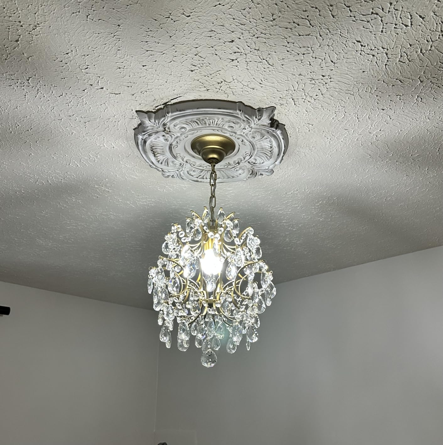Bestier Modern Gold Pendant Chandelier Crystal Raindrop Lighting Ceiling Light Fixture Lamp for Dining Room Bathroom Bedroom Livingroom entryway 3 E12 Bulbs Required D16 in x H18 in customer photo 1