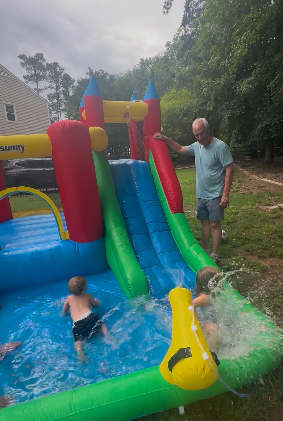 Outsunny 6-in-1 Kids Bounce House Inflatable Water Slide with Pool, Water Cannon, Climbing Wall, Inflator Included, Jumping Castle Kids Backyard Activity Outdoor Water Play Toy customer photo 1