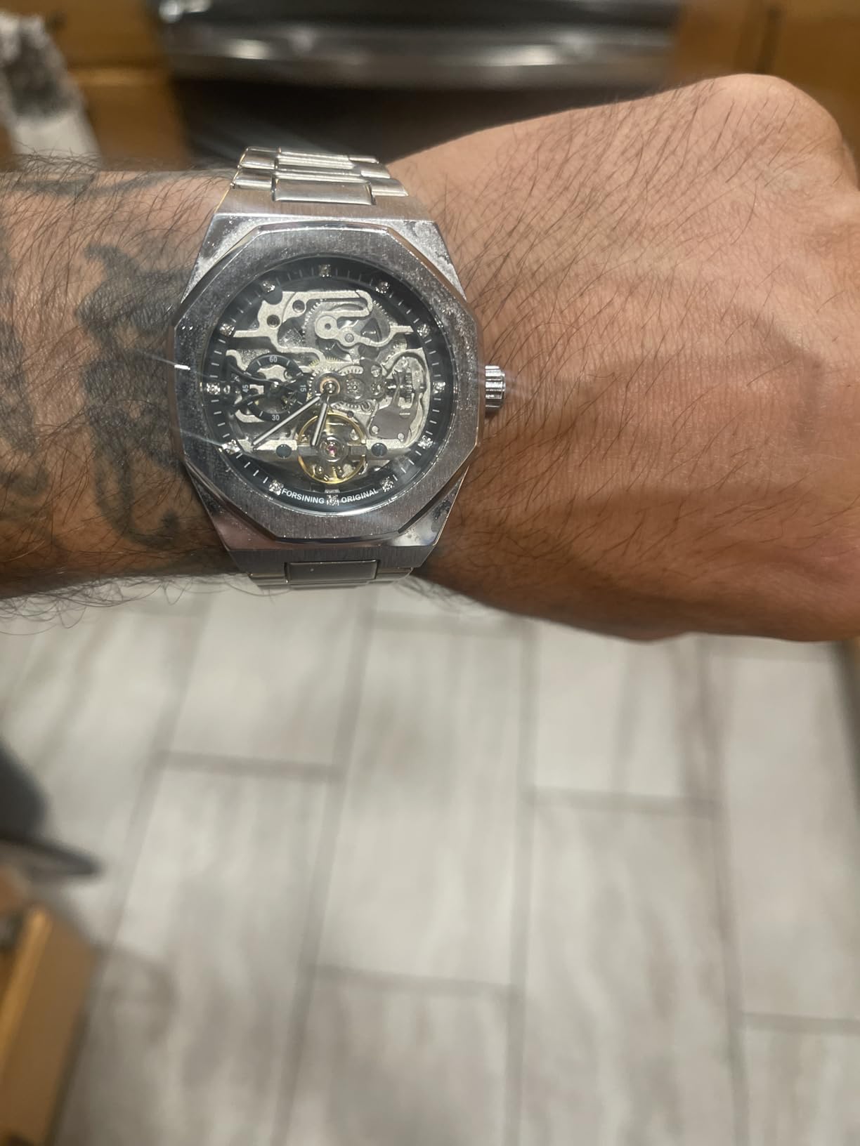 Tiong Fashion Mens Watches Top Brand Luxury Automatic Mechanical Stainless Steel Fashion Business Skeleton Wristwatch customer photo 1
