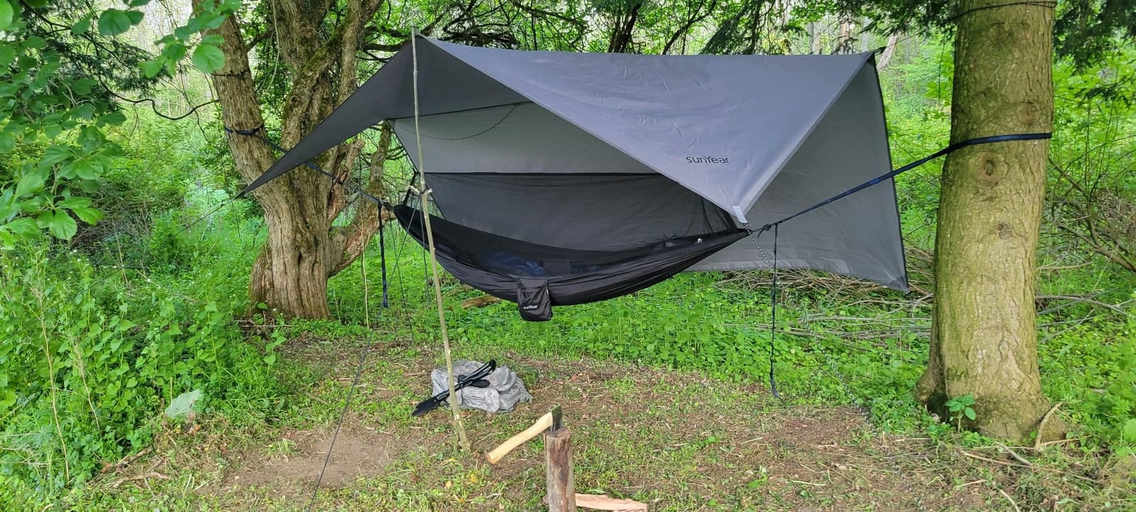 Sunyear Hammock Camping with Rain Fly Tarp and Net, Portable Camping Hammock Double Tree Hammock Outdoor Indoor Backpacking Travel & Survival, 2 Tree Straps,100% Waterproof Green Bundle customer photo 1