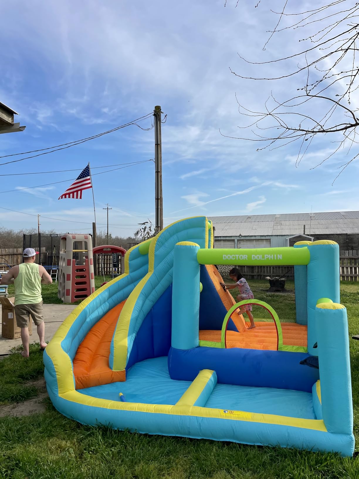 FBSPORT Inflatable Bounce House, Water Slide Park Slide Bouncer with Ball Shooting, Climbing Wall, Jumping and Splash Pool, Kids Bouncy Castle with 450W Air Blower for Outdoor Backyard customer photo 1
