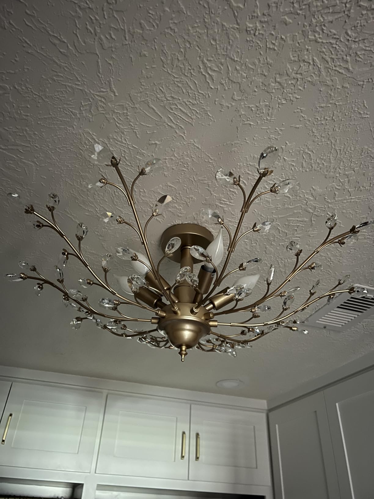 CVKASH 3 - Light Branch Crystal Chandelier Small Flush Mount Vintage Pendant Hanging Lighting Farmhouse Light Fixture for Bedroom Porch Dining Room Kitchen Hallway Foyer(Matte Black) customer photo 1
