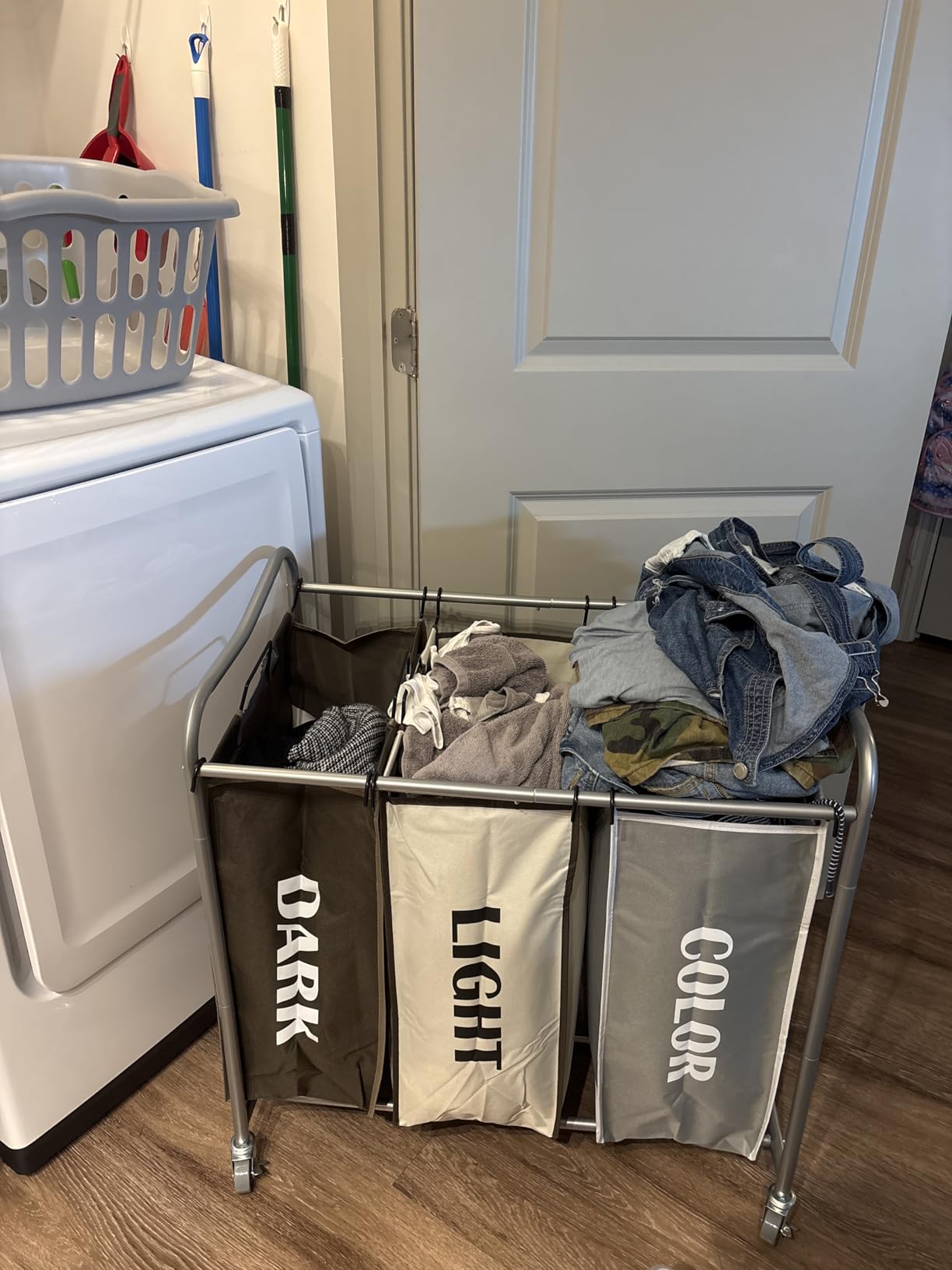 Simple Houseware Heavy Duty 3-Bag Laundry Sorter Rolling Cart, Dark Grey customer photo 2