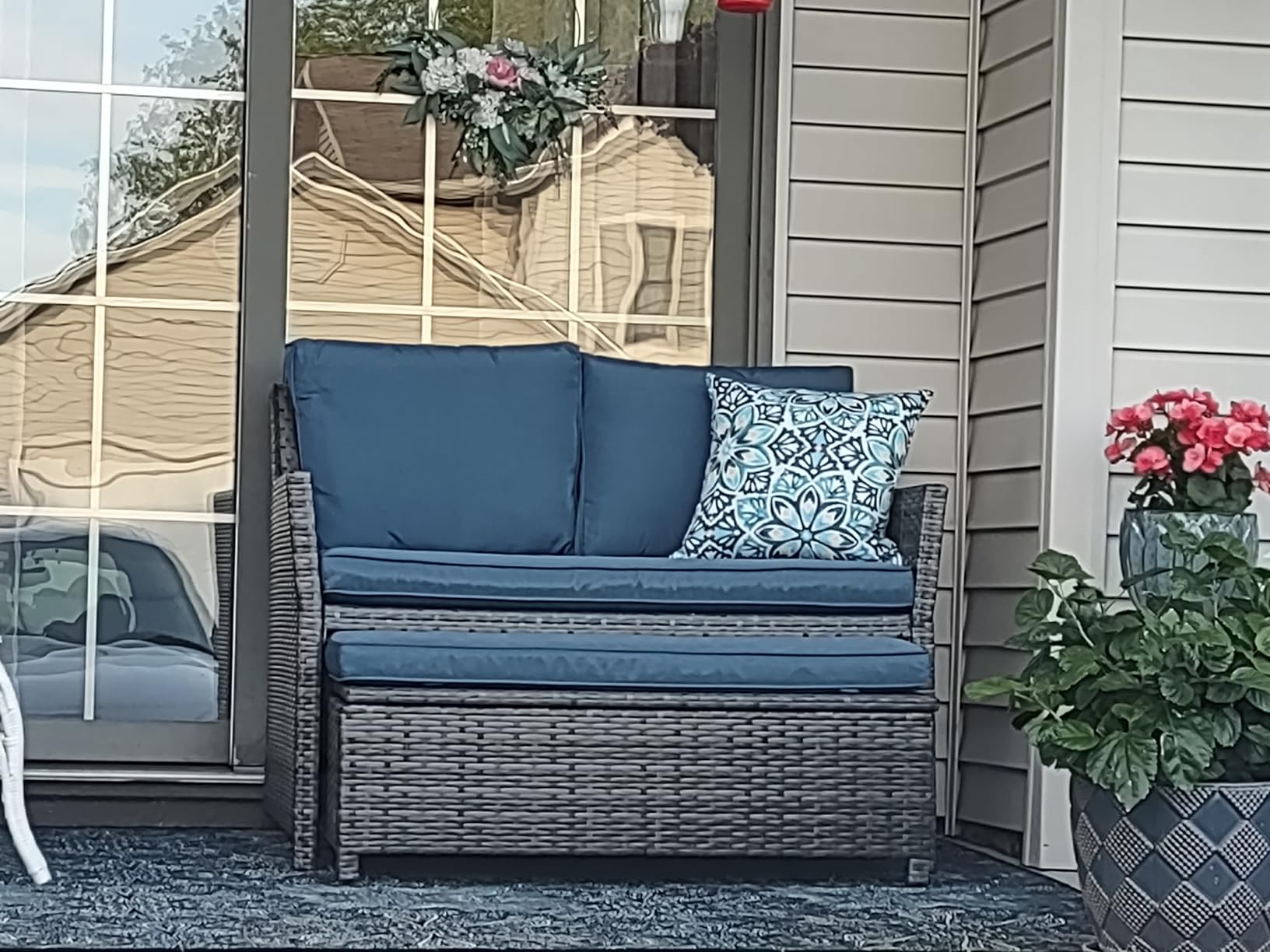 OC Orange-Casual Wicker Patio Loveseat w/Storage Ottoman, 2 Pcs, Navy Blue customer photo 2