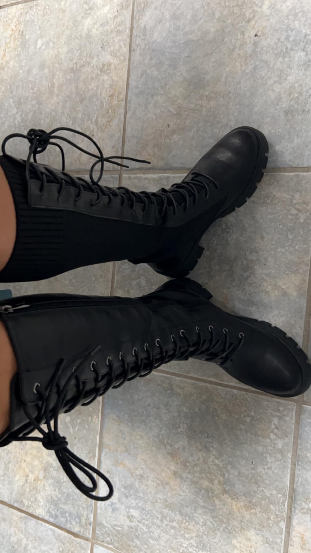 Vepose Women's Lace Up Platform Chunky Heel Knee High Combat Comfort Boots customer photo 2
