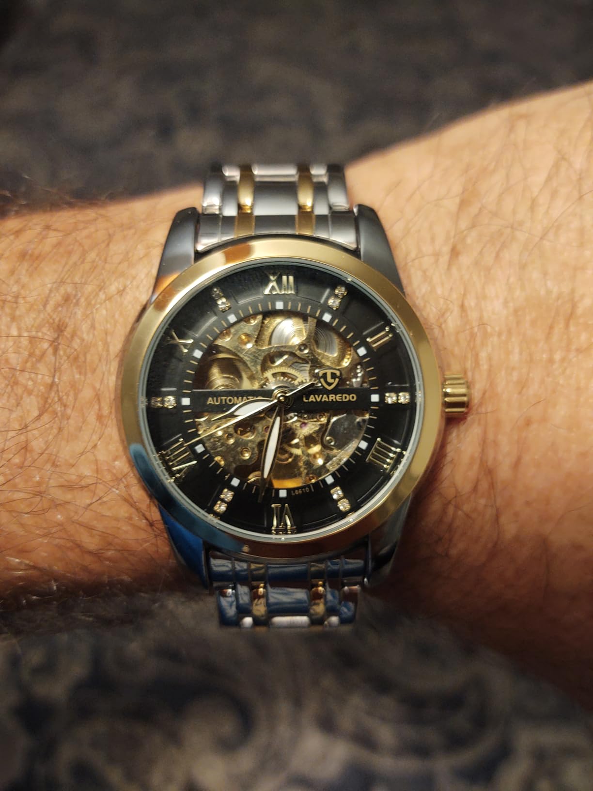 A ALPS Mens Watch Skeleton Luxury Mechanical Stainless Steel Waterproof Black Automatic Self-Winding Roman Numerals Diamond Dial Wrist Watch customer photo 1